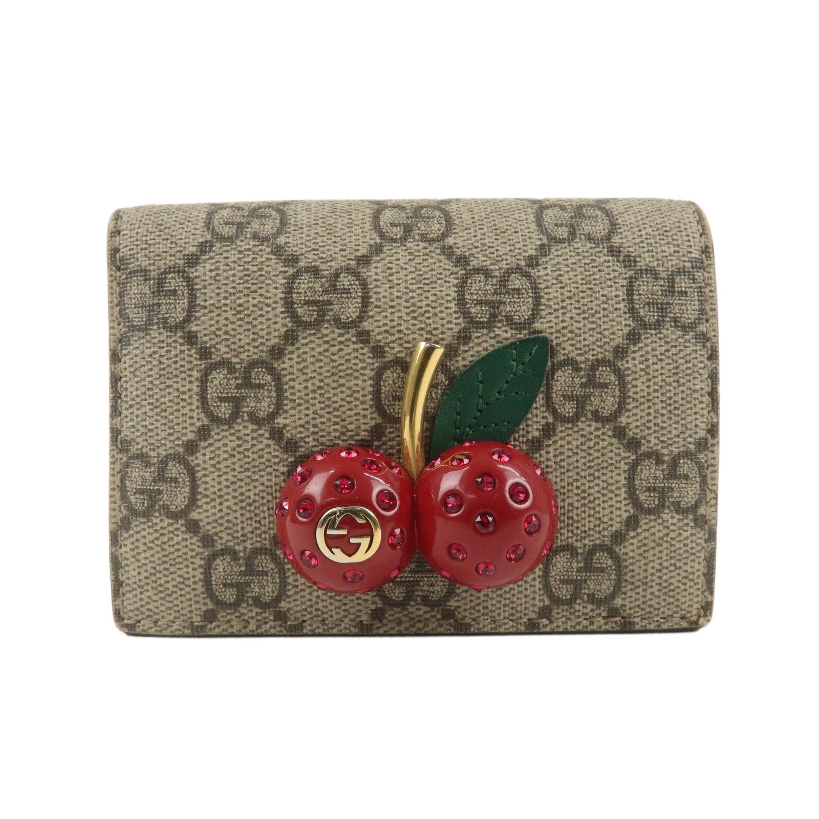 GUCCI-Cherry-GG-Supreme-Leather-Plastic-Compact-Wallet-476050