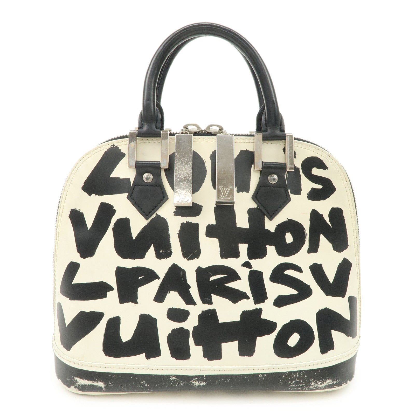 Louis-Vuitton-Graffiti-Alma-MM-Hand-Bag-White-Black