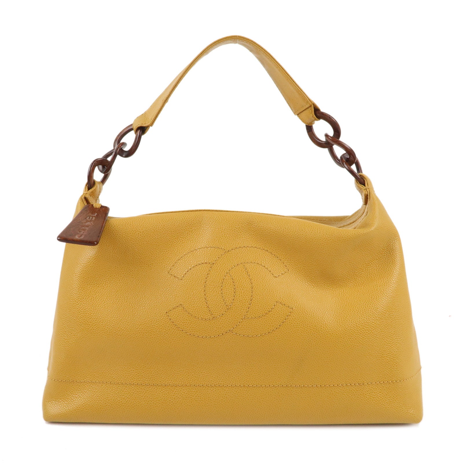 CHANEL Caviar Skin Coco Mark One Shoulder Bag Mustard