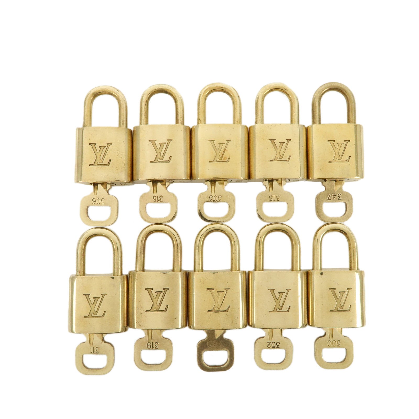 Louis-Vuitton-Set-of-10-Lock-&-Key-Cadena-Key-Lock-Metal-Gold