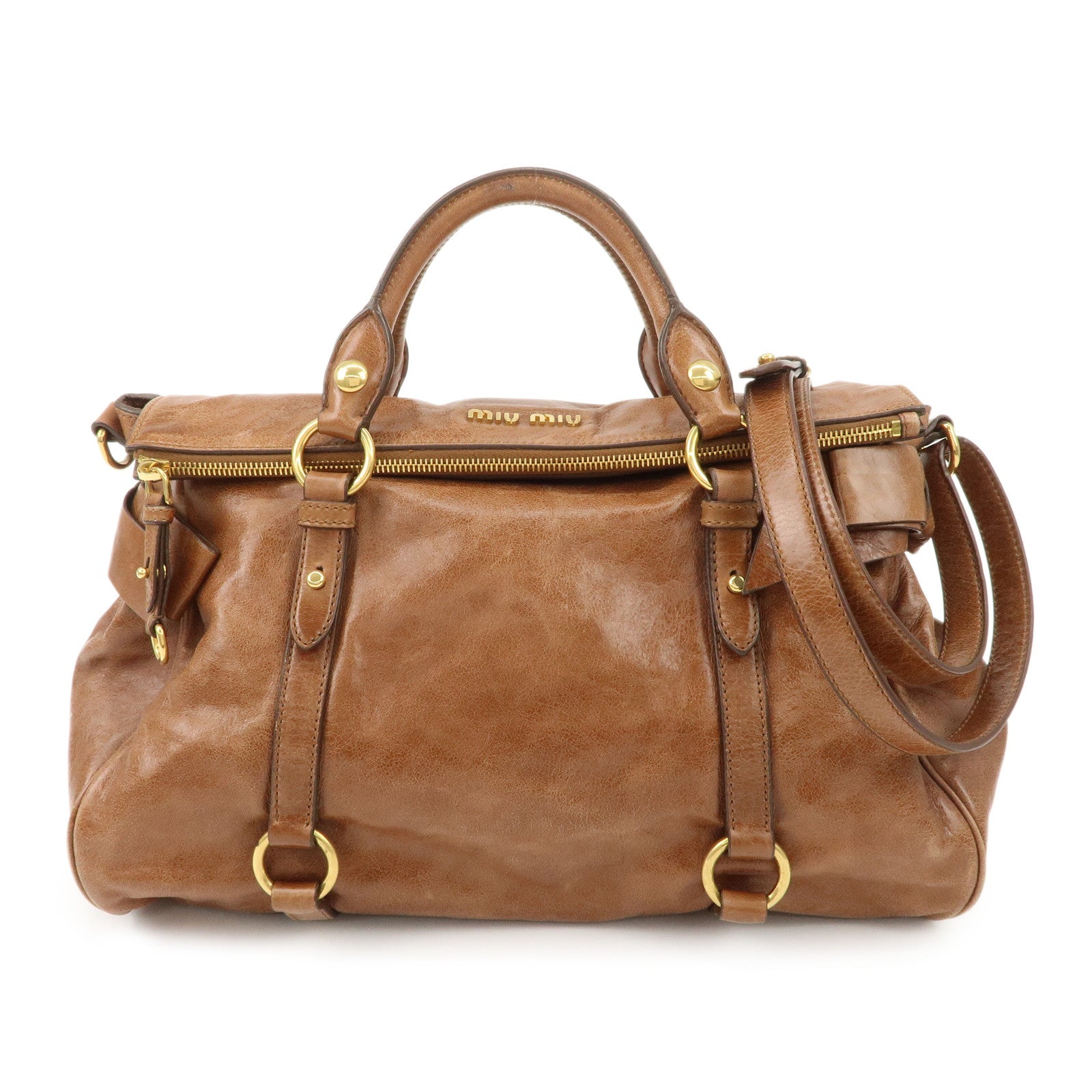 MIU-MIU-Leather-2Way-Bag-Shoulder-Bag-Hand-Bag-Brown