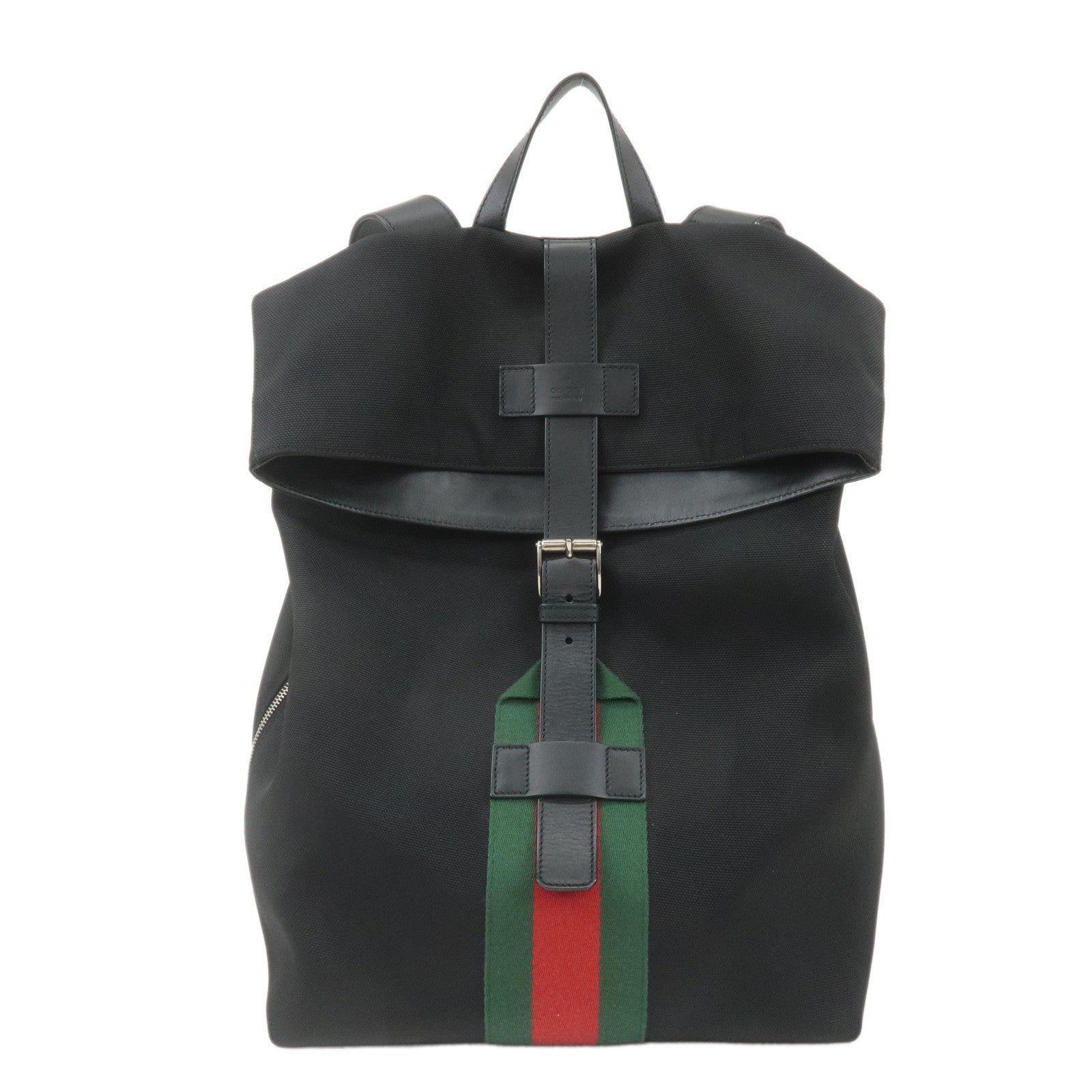 GUCCI-Sherry-Canvas-Leather-Ruck-Sack-Back-Pack-Black-337075