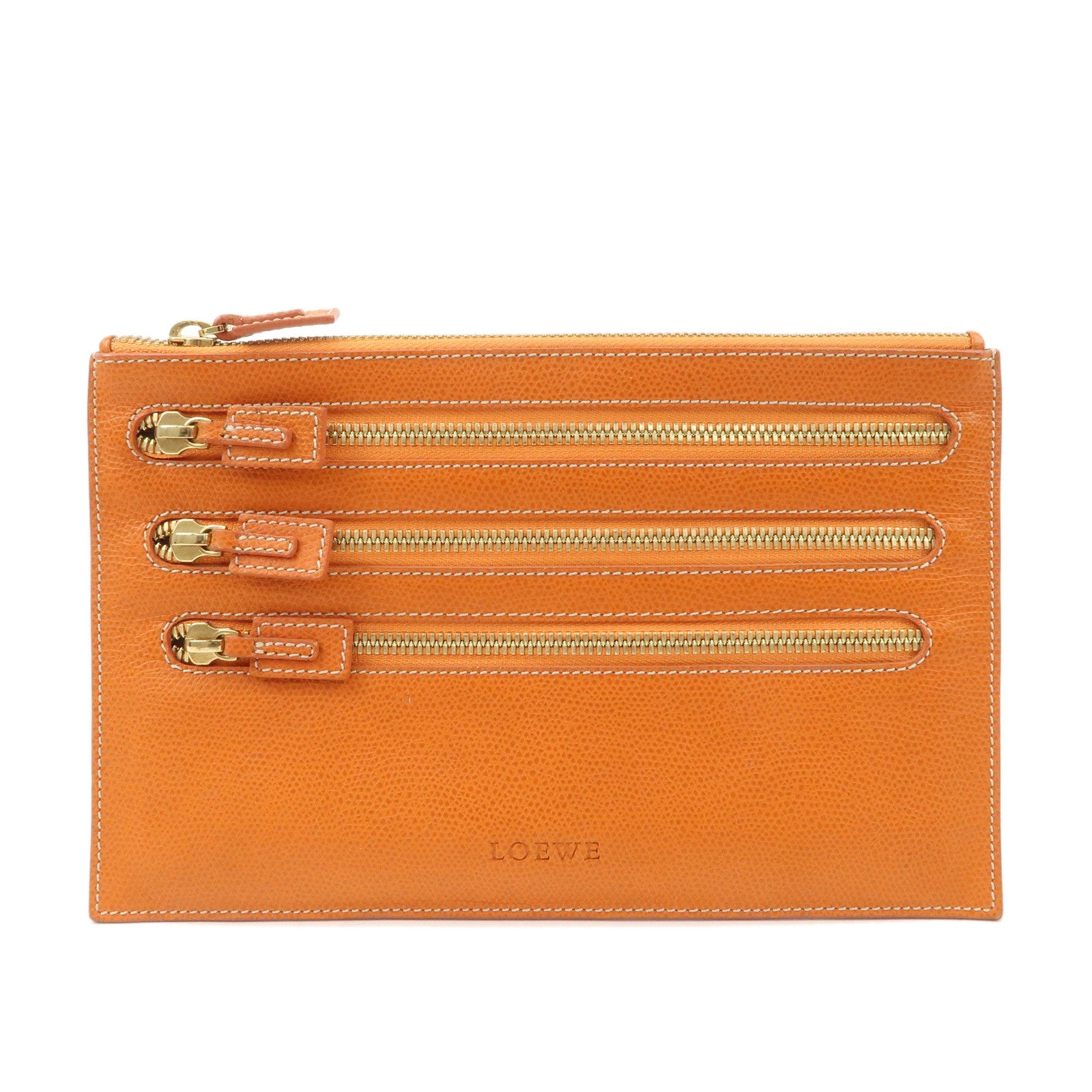 LOEWE-Leather-Clutch-Bag-Second-Bag-Accessory-Pouch-Orange