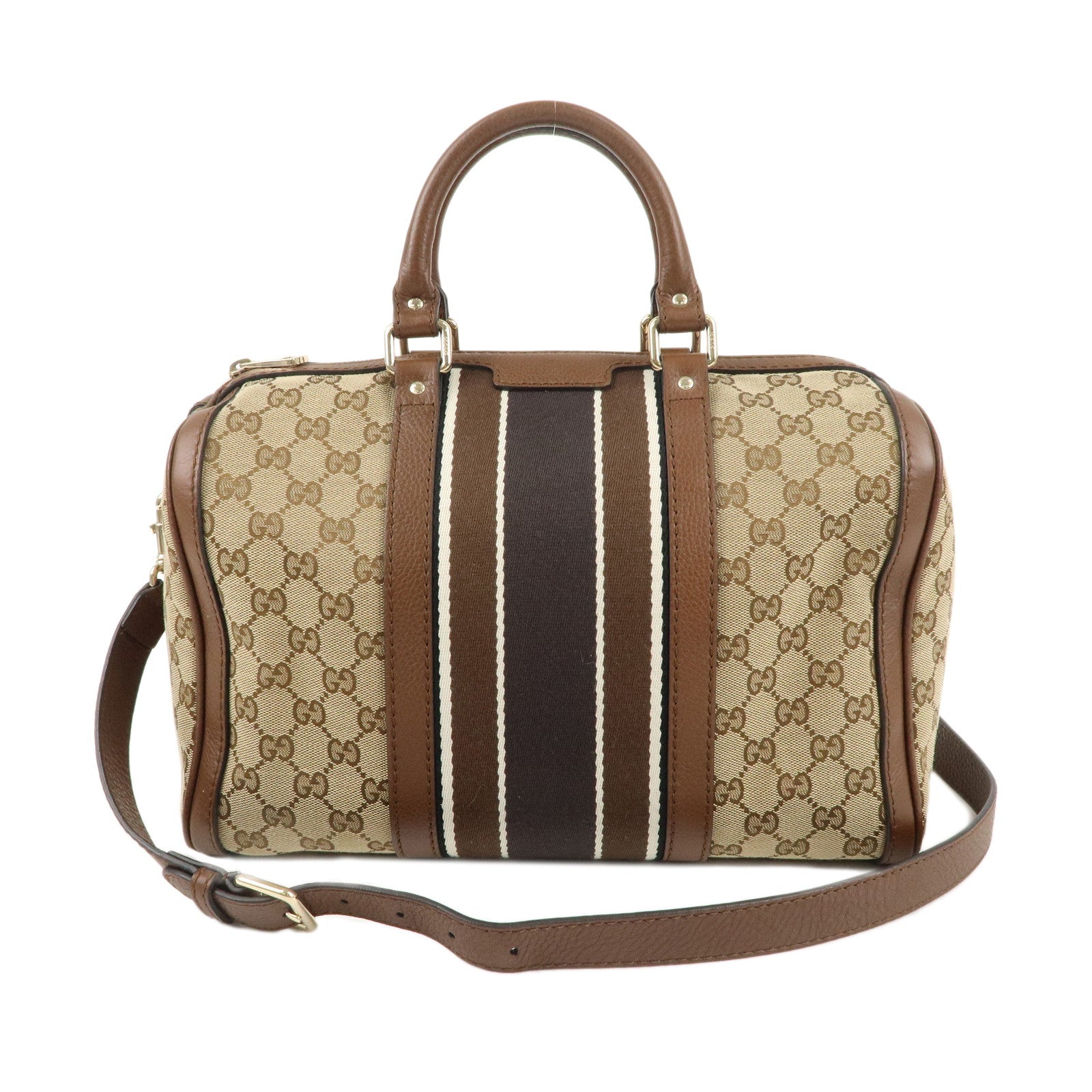 GUCCI Sherry Line GG Canvas Leather 2Way Boston Bag Brown 247205