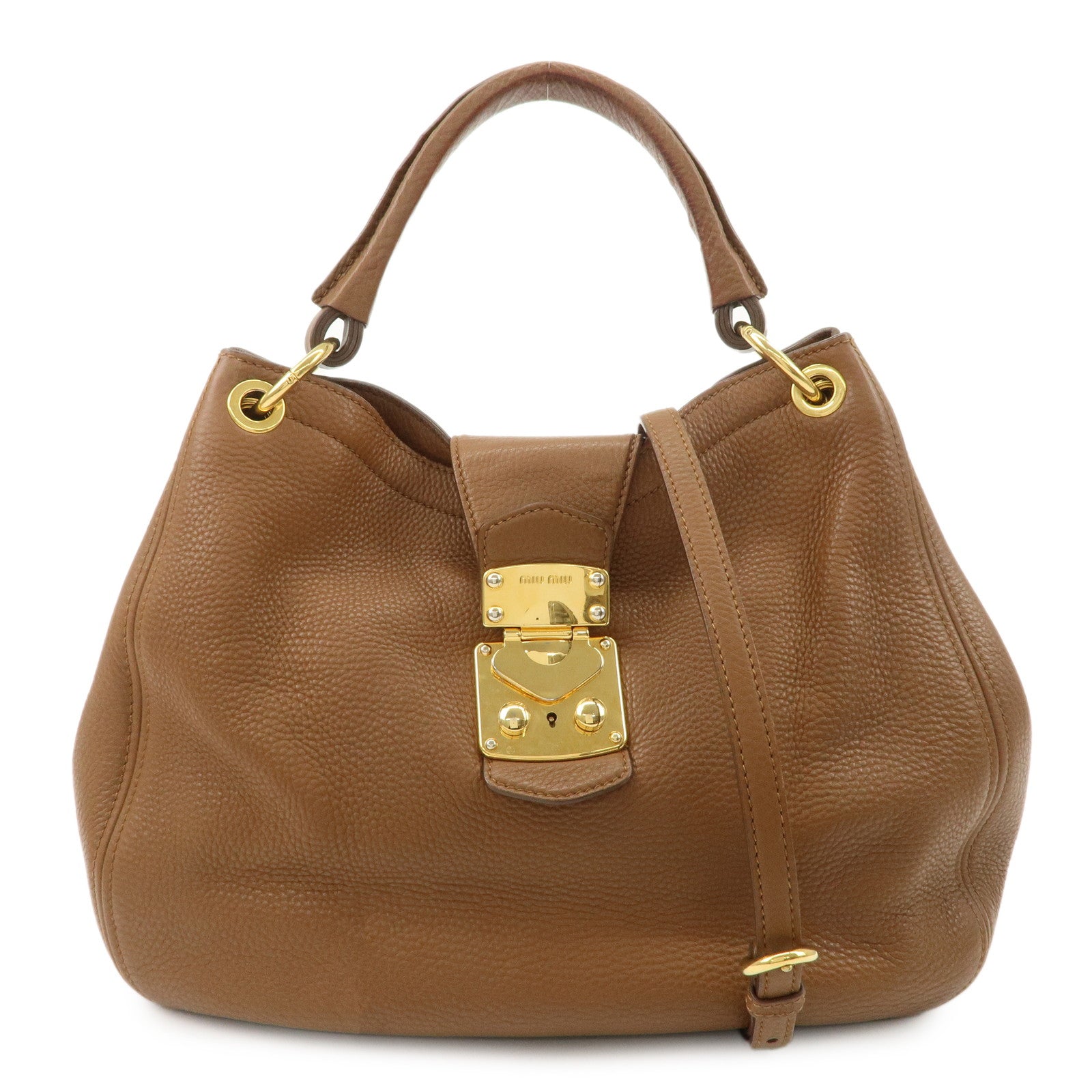 MIU-MIU-Leather-2WAY-Bag-Shoulder-Bag-Brown