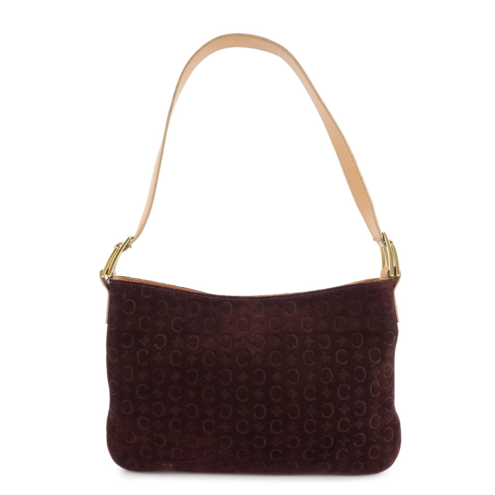 CELINE-Suede-Shoulder-Bag-Wine-Beige-MC00/2