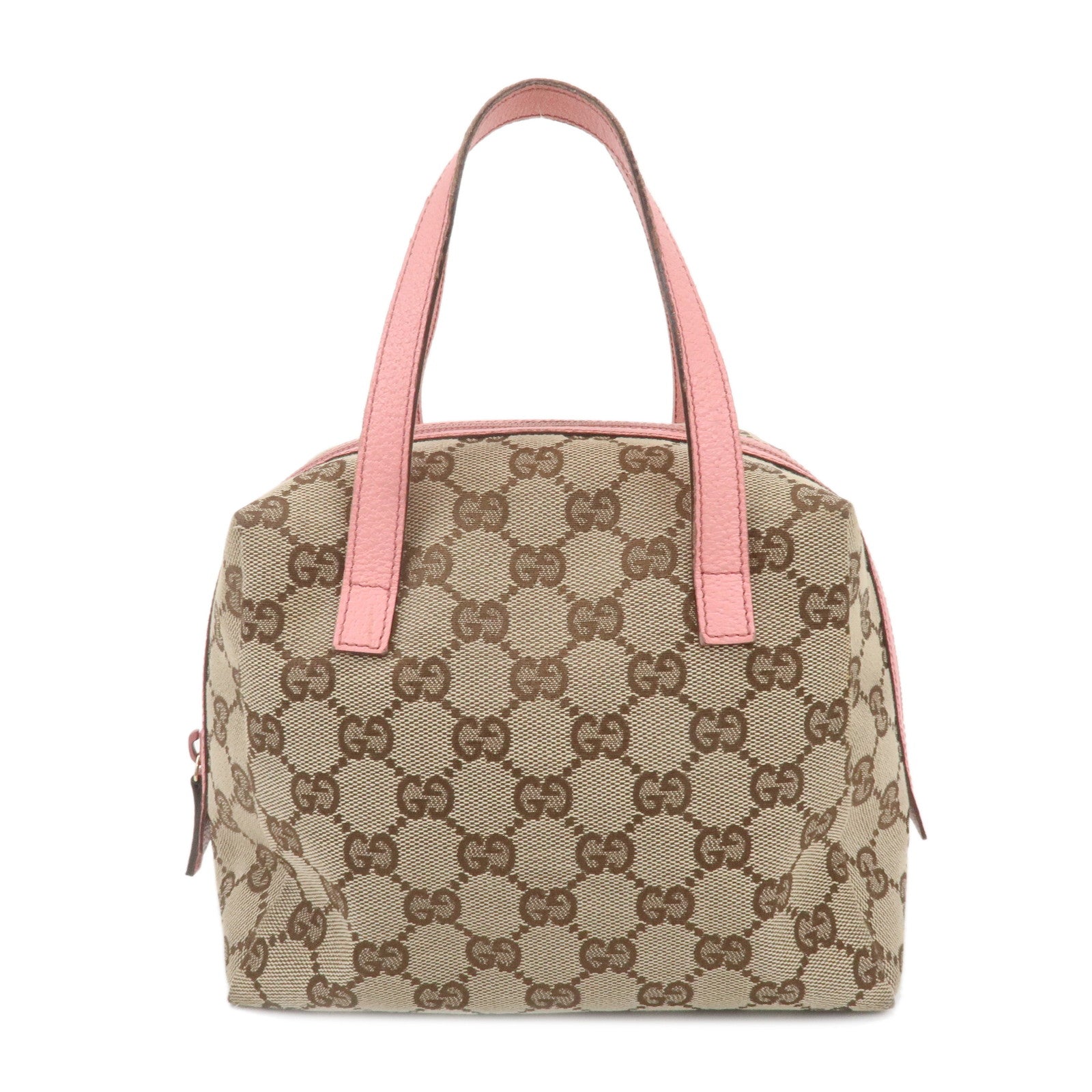 GUCCI GG Monogram Canvas Leather Hand Bag Beige Pink 12542