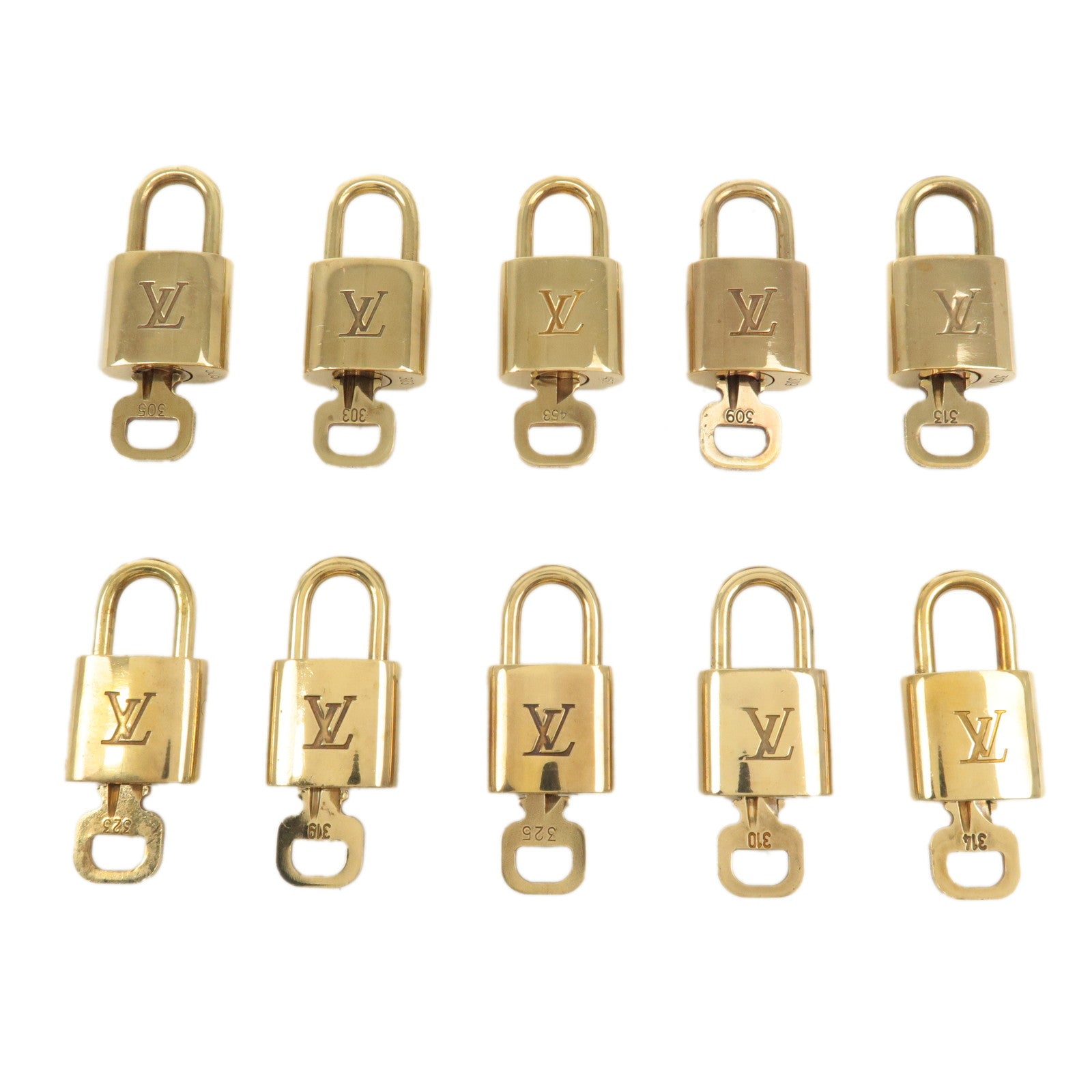 Louis-Vuitton-Set-of-10-Lock-&-Key-Cadena-Key-Lock-Gold