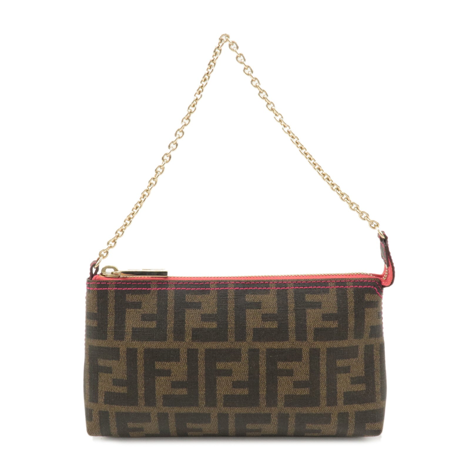 FENDI-Zucca-Print-PVC-Accessory-Pouch-Bag-Brown-Black-Pink-8BR592