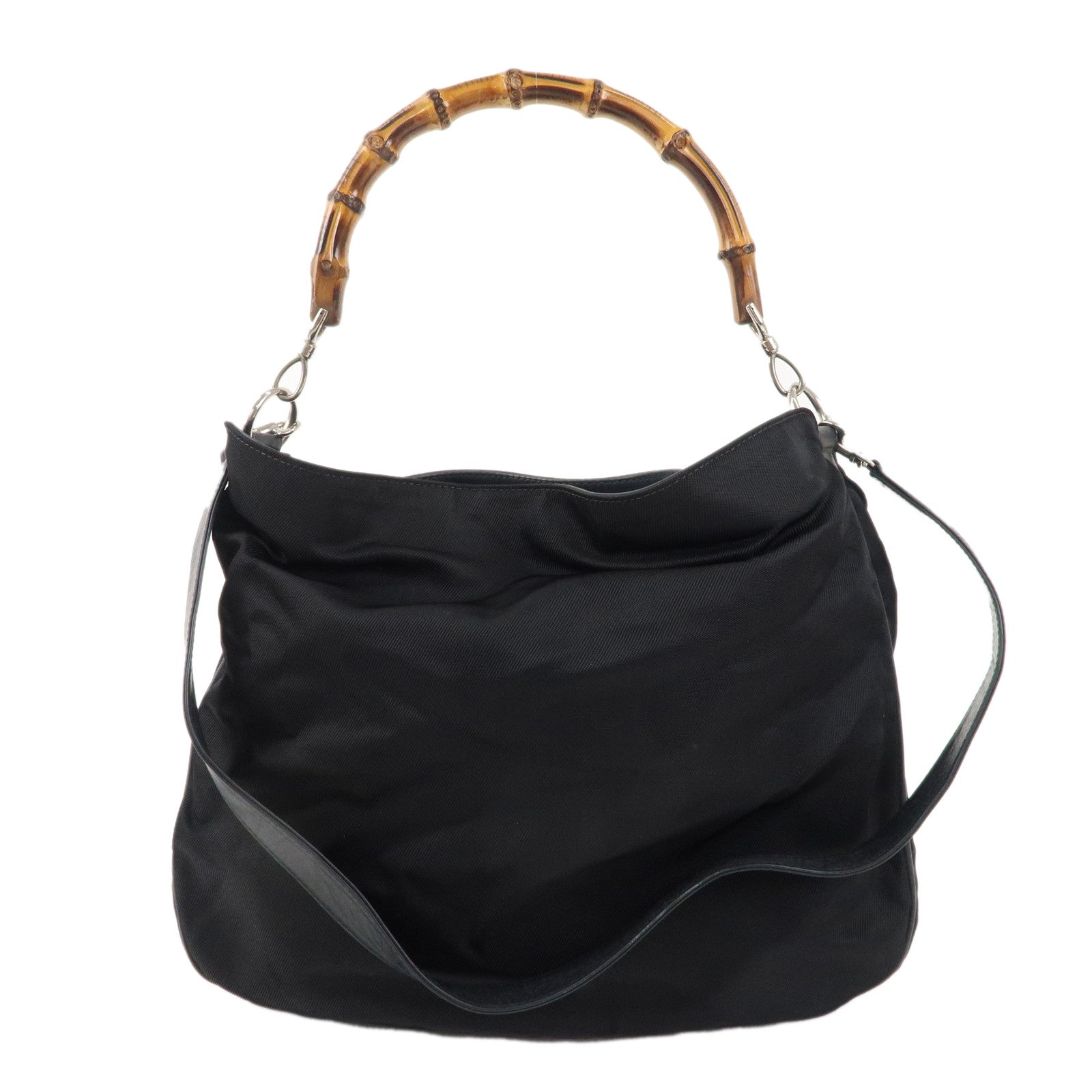 GUCCI-Bamboo-Nylon-Leather-2WAY-Bag-Hand-bag-Black-001・123・1577