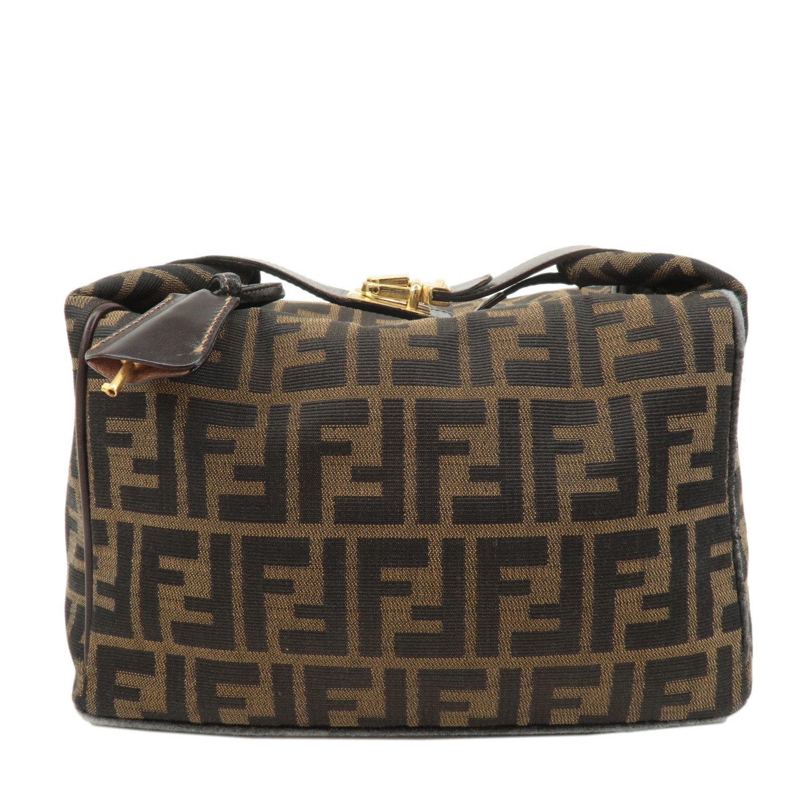 FENDI-Zucca-Canvas-Leather-Vanity-Bag-Khaki-Brown-Black-26348