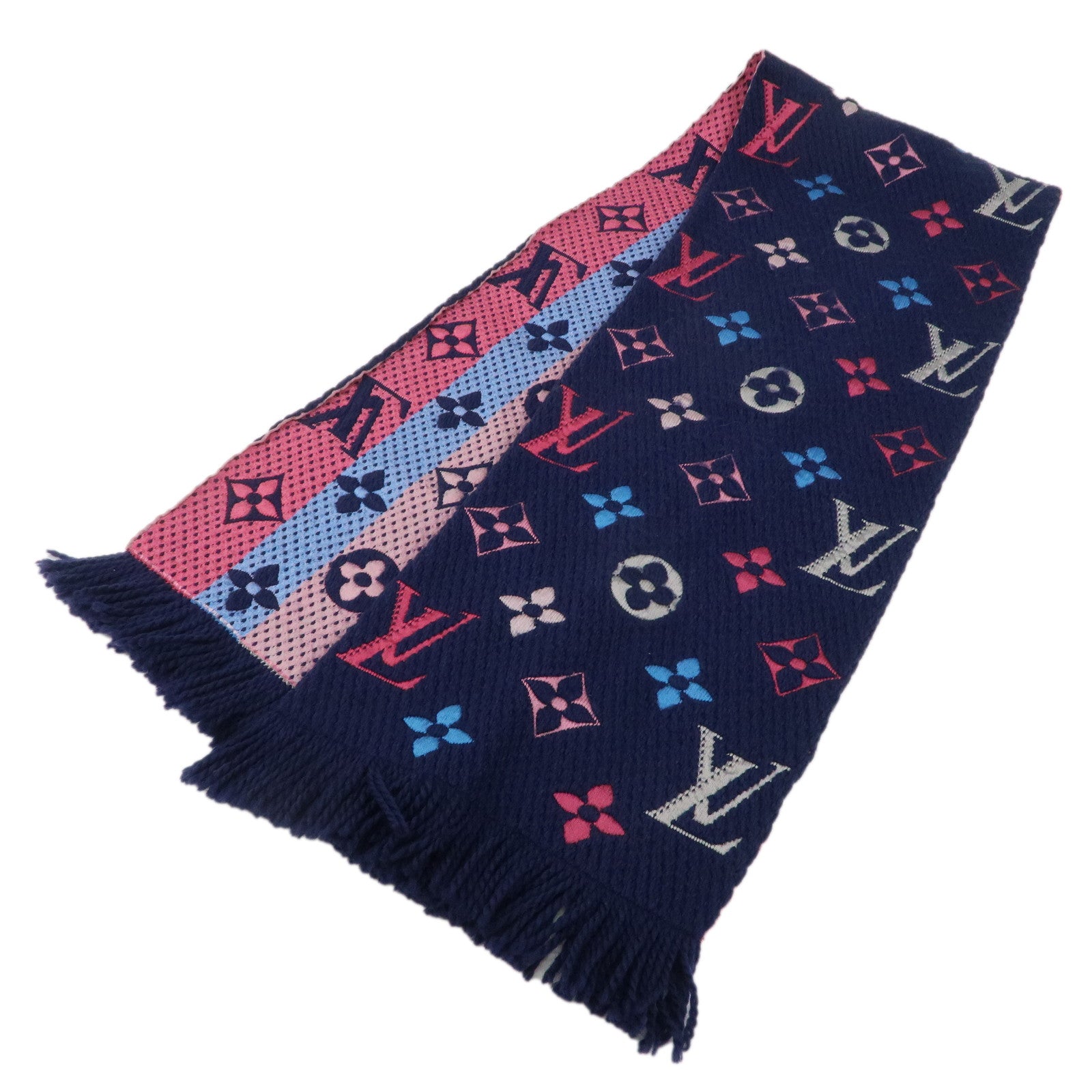 Louis-Vuitton-Escharpe-Logo-Mania-Knit-Scarf-Navy-Pink-M70899