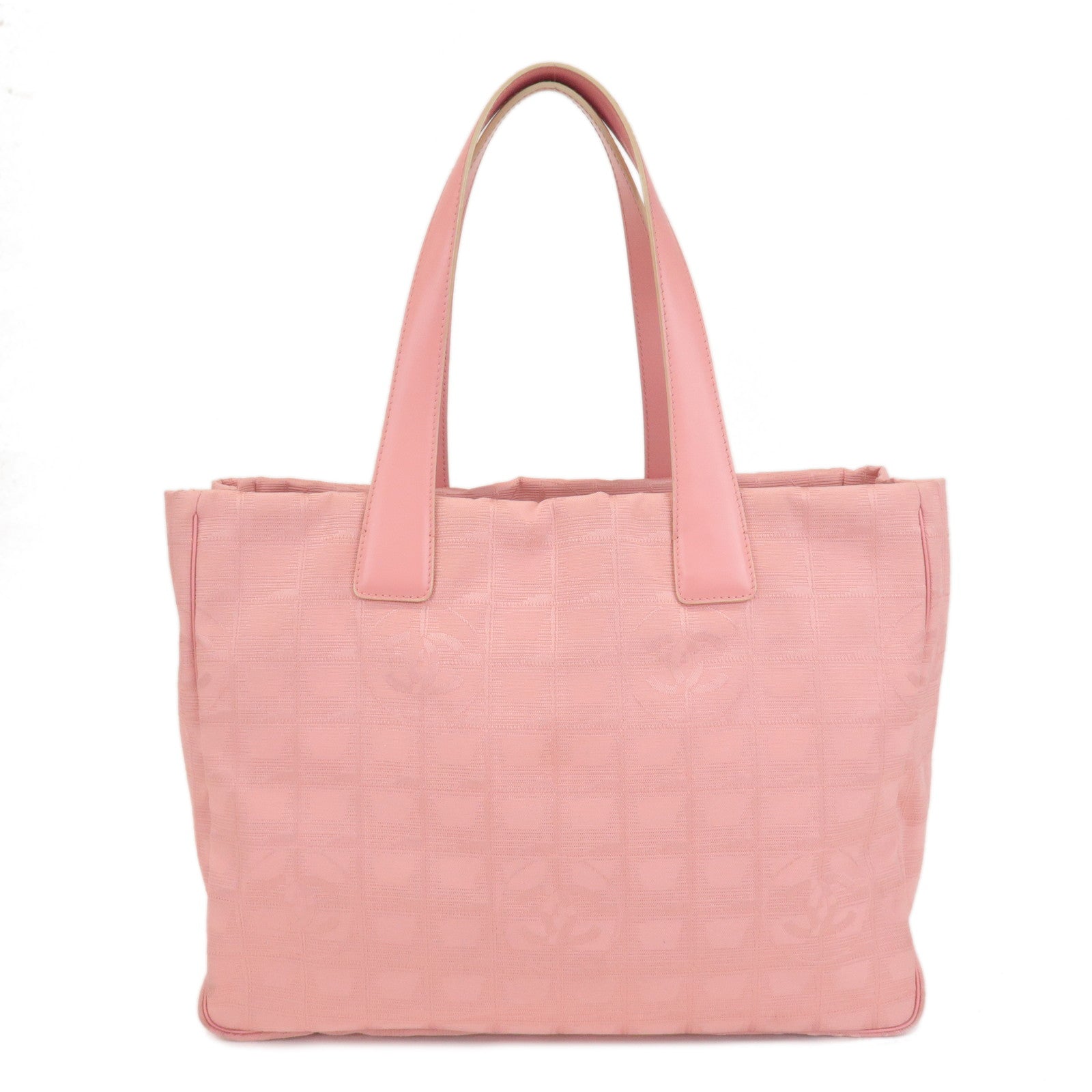 CHANEL-New-Travel-Line-Nylon-Jacquard-Leather-Tote-Bag-Pink-A15991