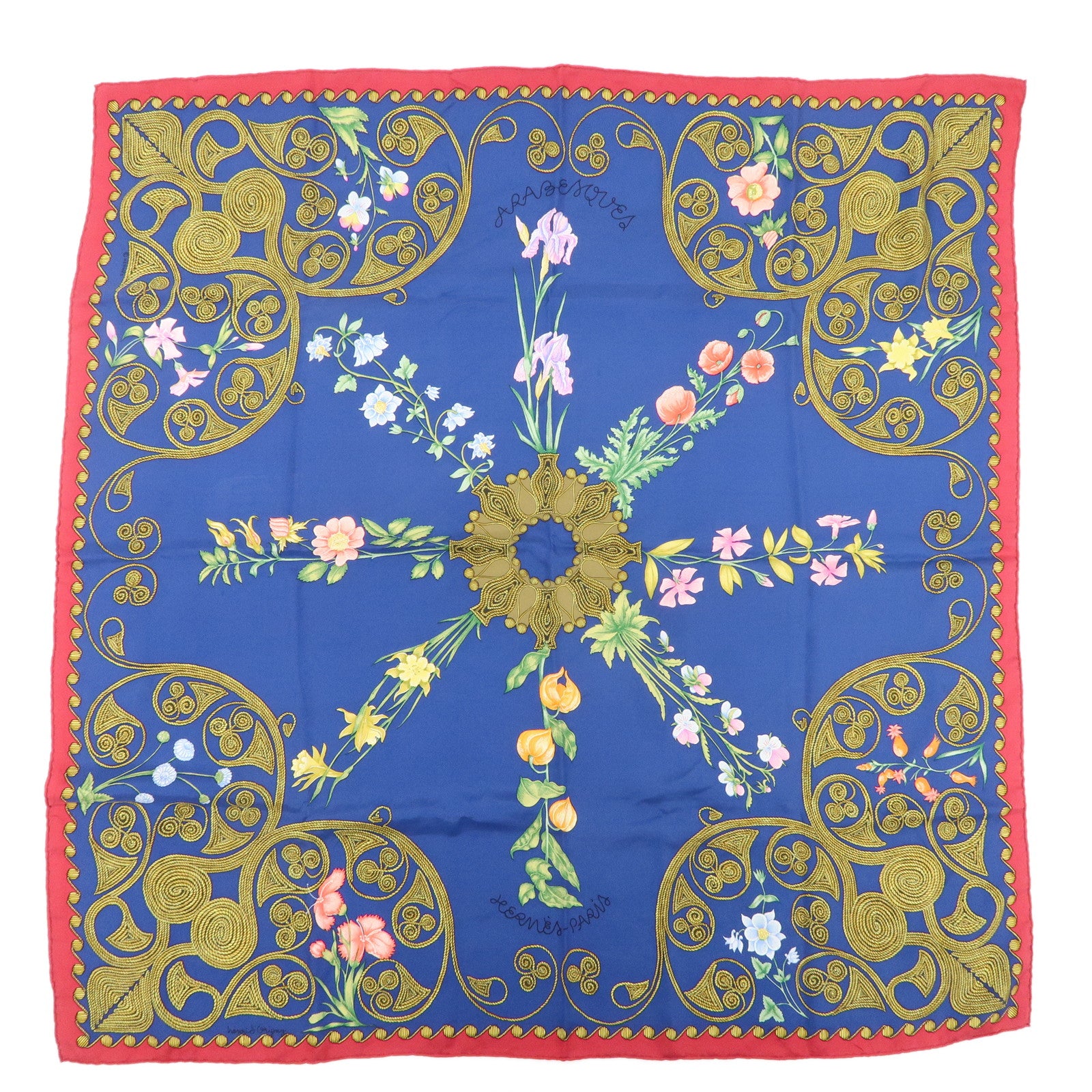 HERMES-Carre-90-Scarf-Silk-100%-ARABESQUE-BLue-Red