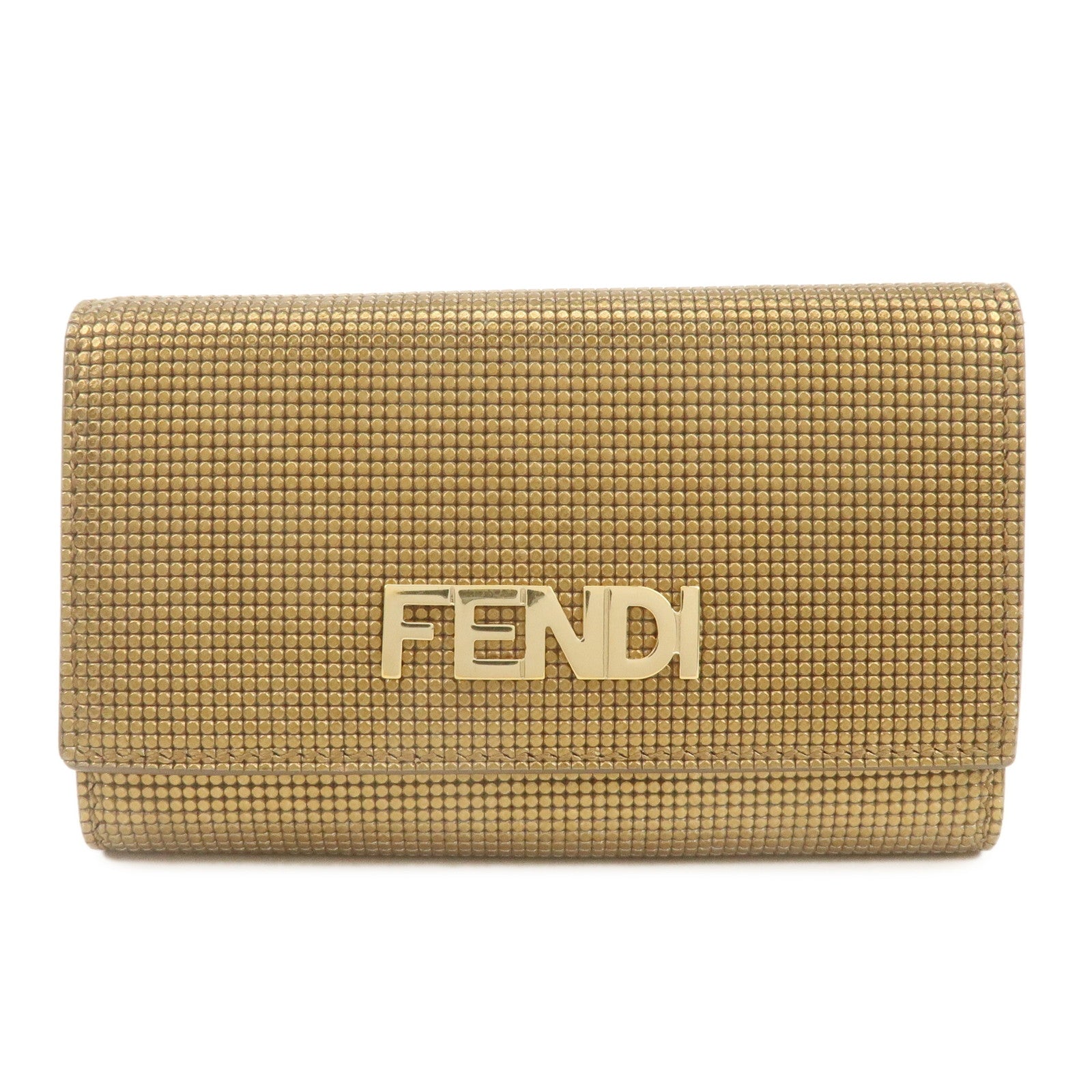 FENDI-Leather-6-Rings-Key-Case-Brown-Gold-8AP079