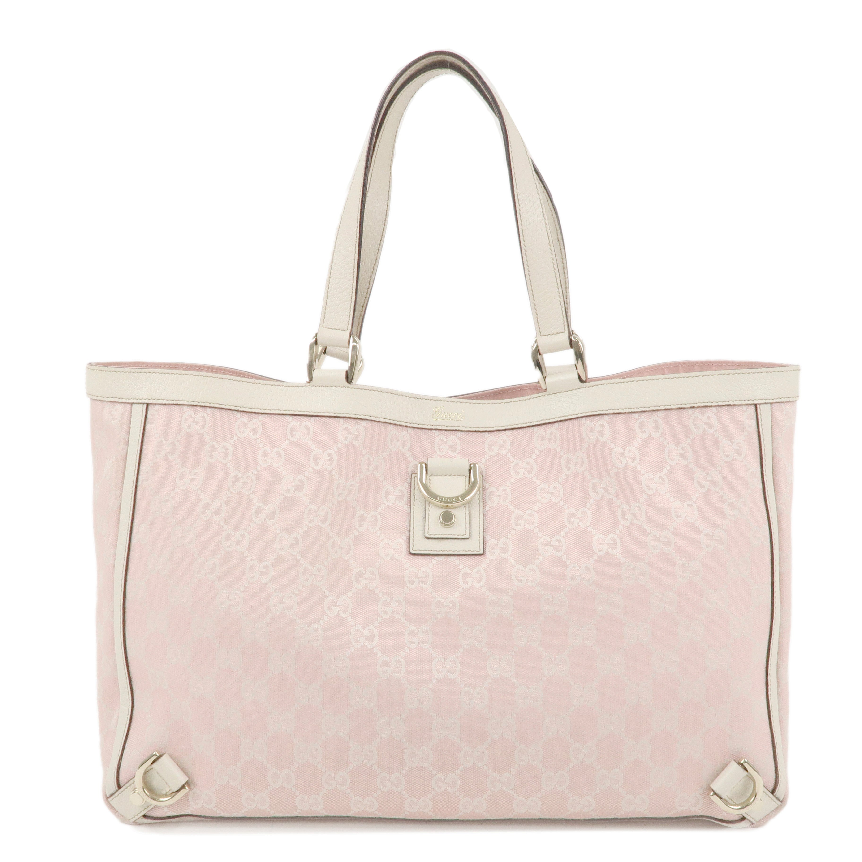 GUCCI Abbey Line GG Canvas Leather Tote Bag Pink 141472