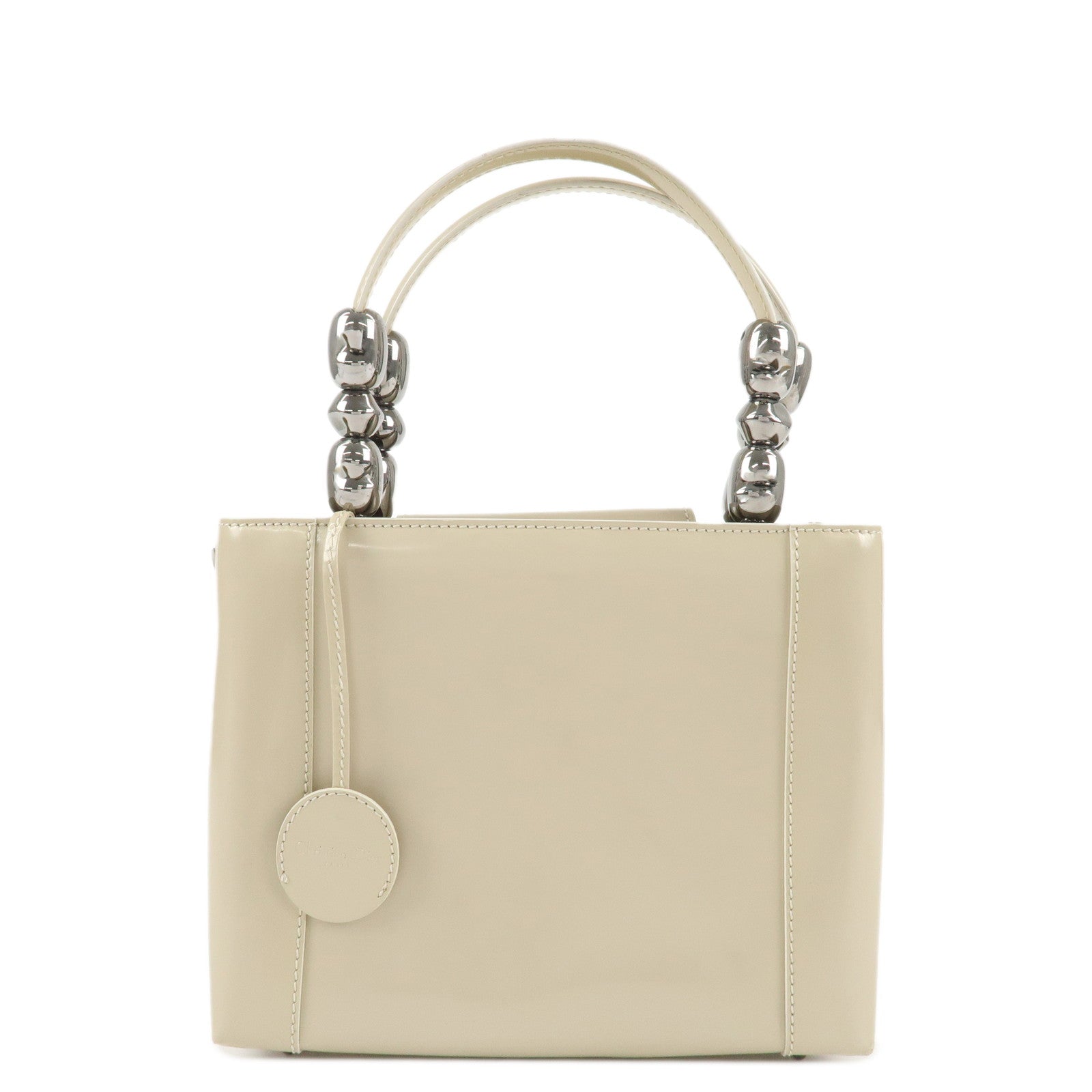 Christian-Dior-Maris-Pearl-Patent-Leather-Tote-Bag-Beige