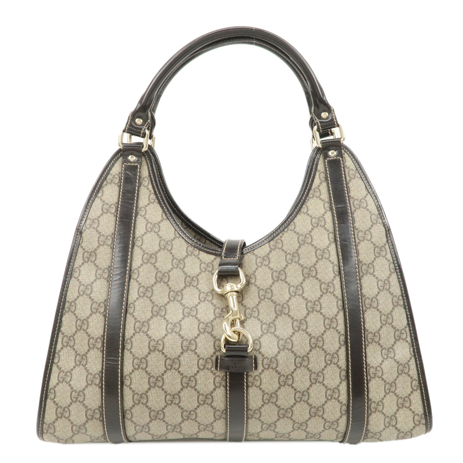 GUCCI-GG-Supreme-Patent-Leather-Shoulder-Bag-Beige-Brown-203494