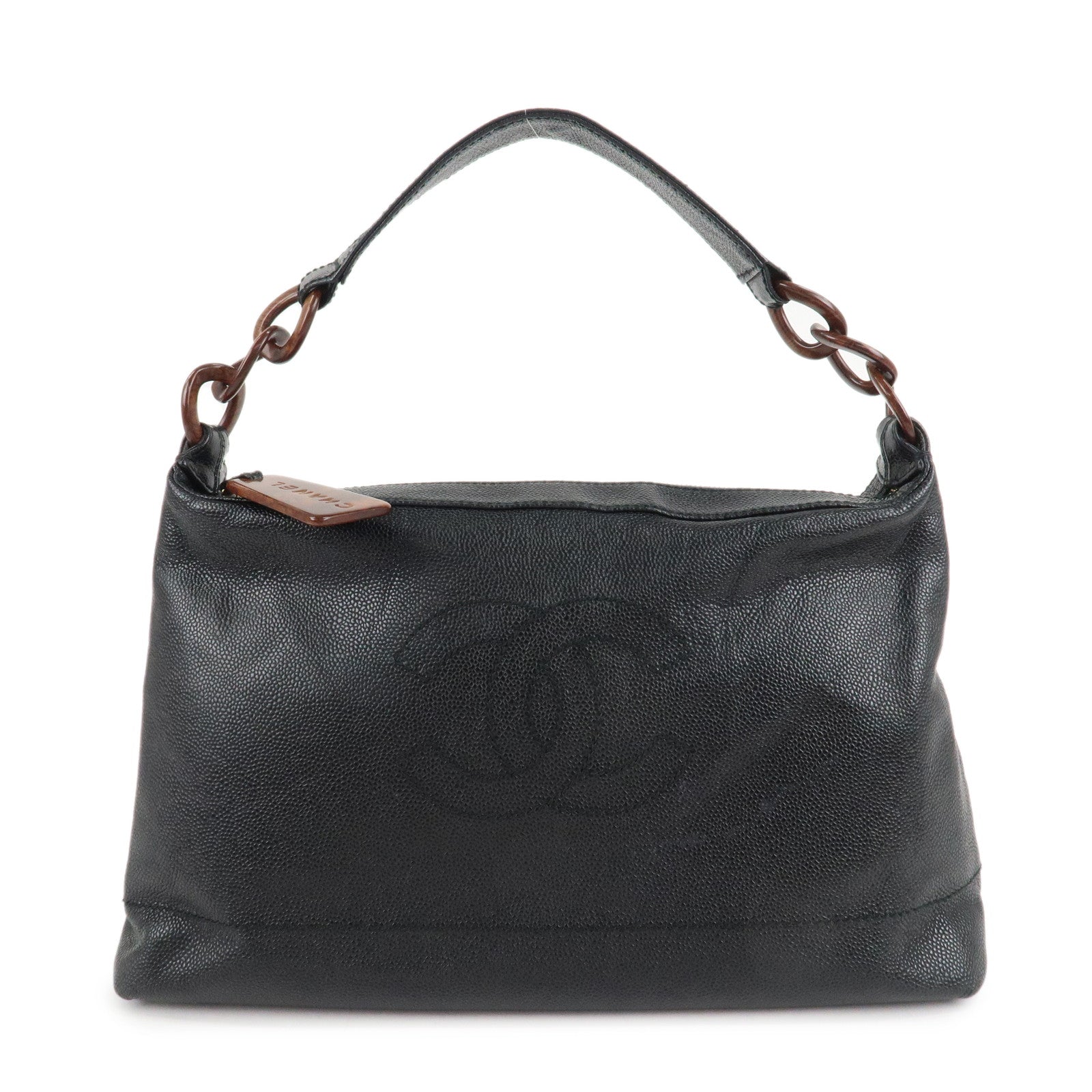 CHANEL-Caviar-Skin-COCO-Mark-Wood-Chain-Shoulder-Bag-Black