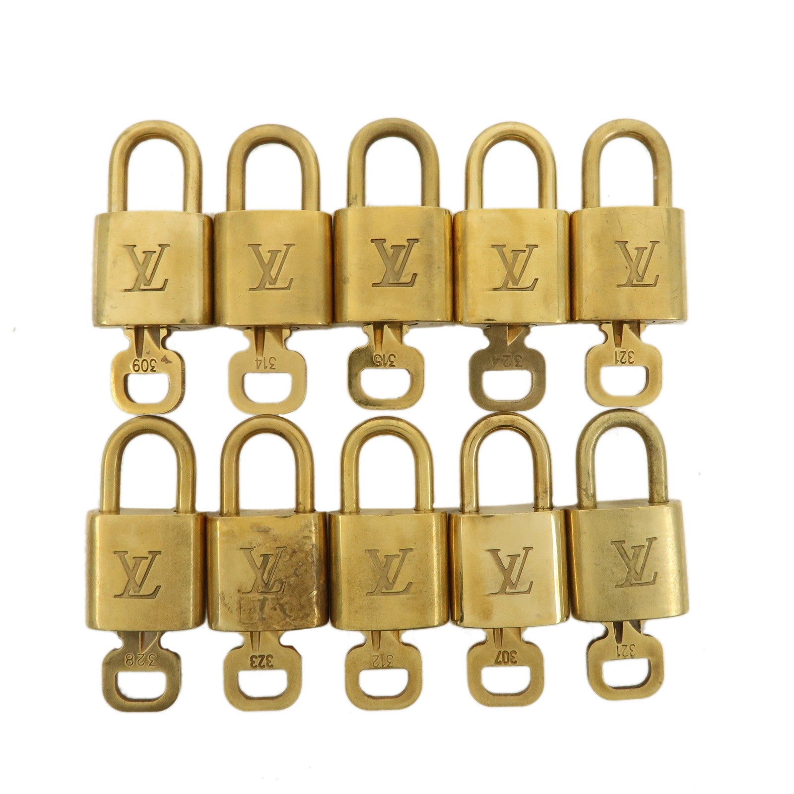 Louis-Vuitton-Set-of-10-Lock-&-Key-Cadena-Key-Lock-Metal-Gold