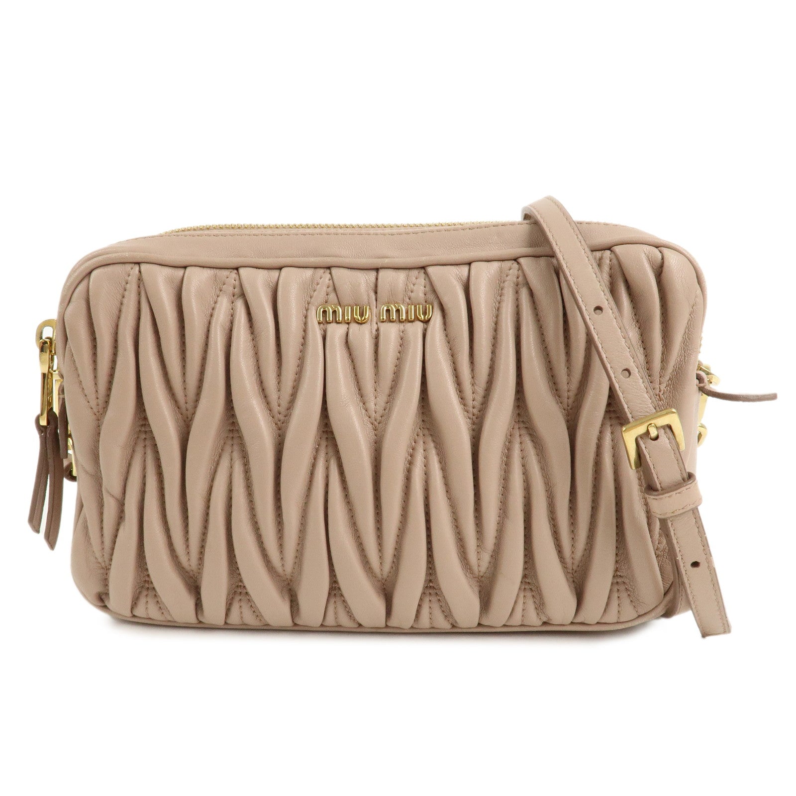 MIU-MIU-Matelasse-Leather-Shoulder-Bag-Crossbody-Bag-Beige