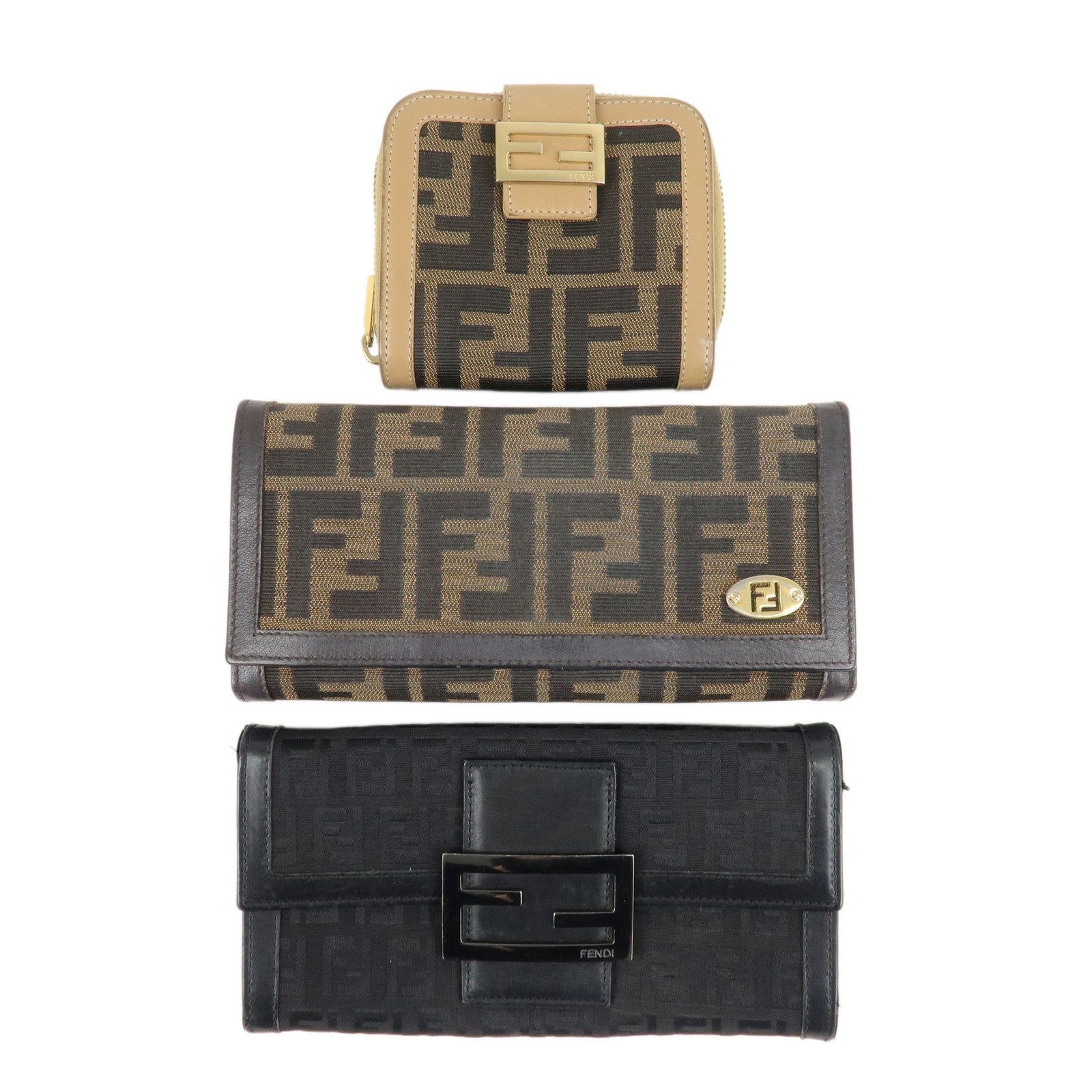 FENDI-Zucca--Zucchino-Set-of-3-Canvas-Leather-Wallet