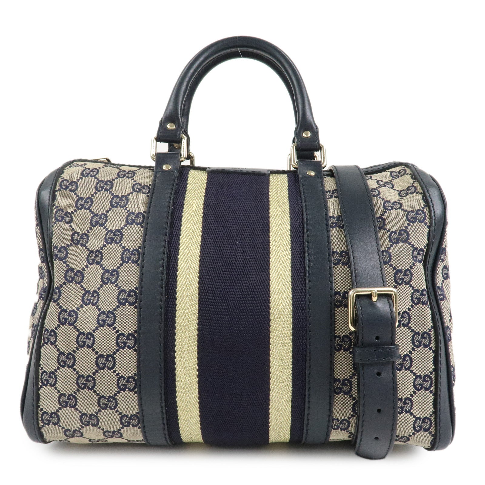 GUCCI-Sherry-GG-Canvas-Leather-2Way-Boston-Bag-Navy-247205