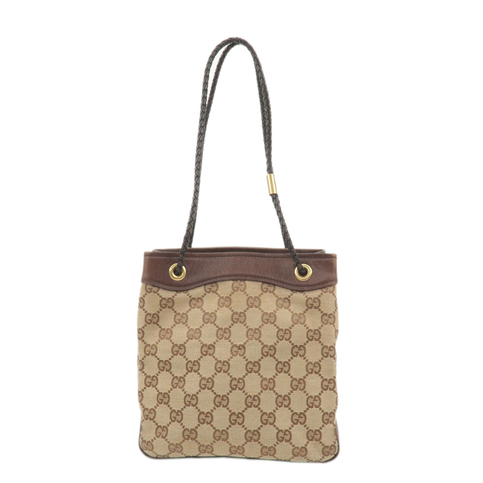 GUCCI GG Canvas Leather Shoulder Bag Hand Bag Beige Brown 109143