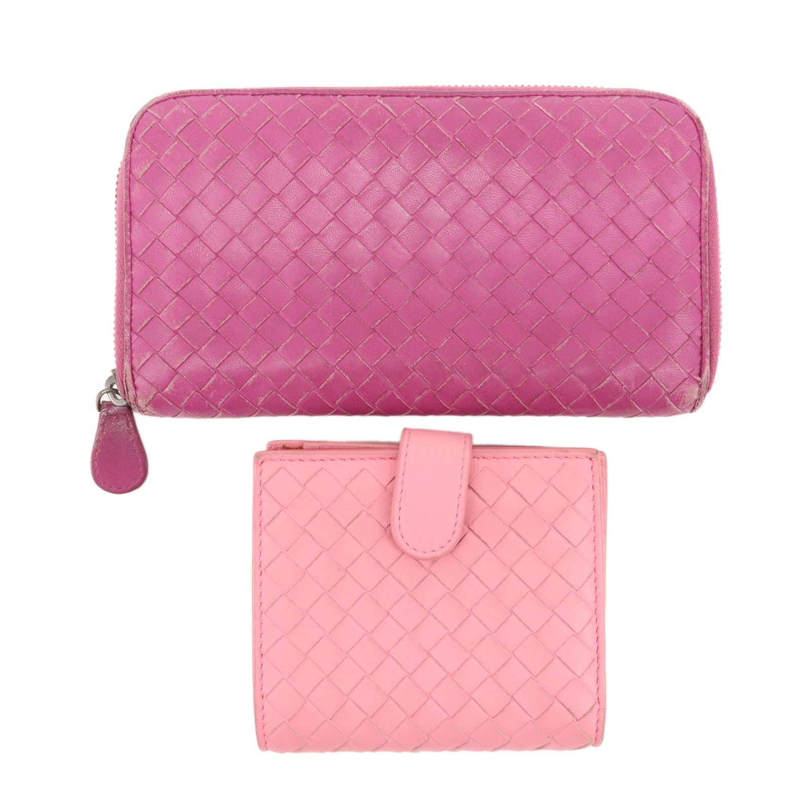 BOTTEGA-VENETA-Set-of-2-Intrecciato-Leather-Wallet-Pink