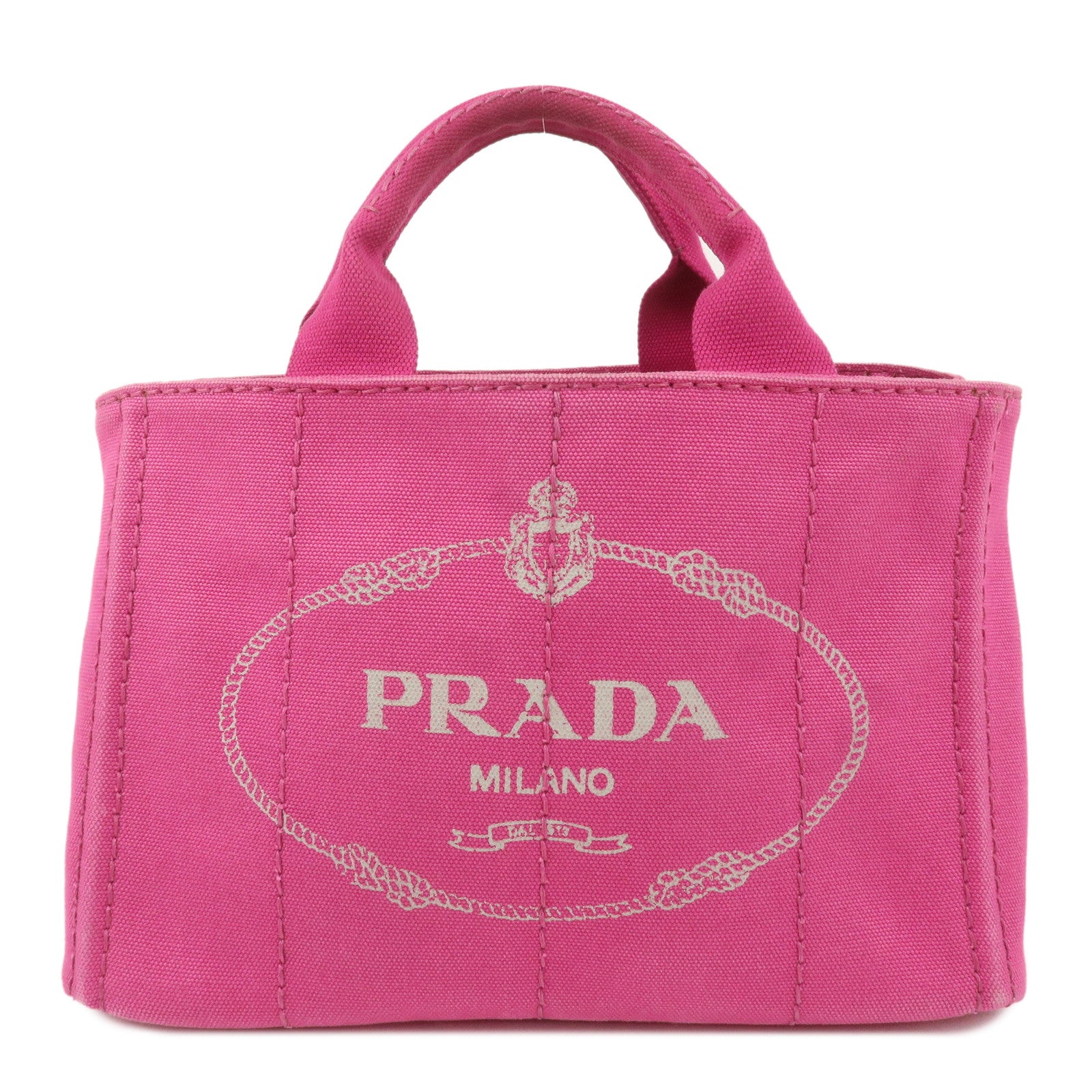 PRADA-Logo-Canapa-Mini-Canvas-Hand-Bag-Tote-Bag-Pink-BN2439