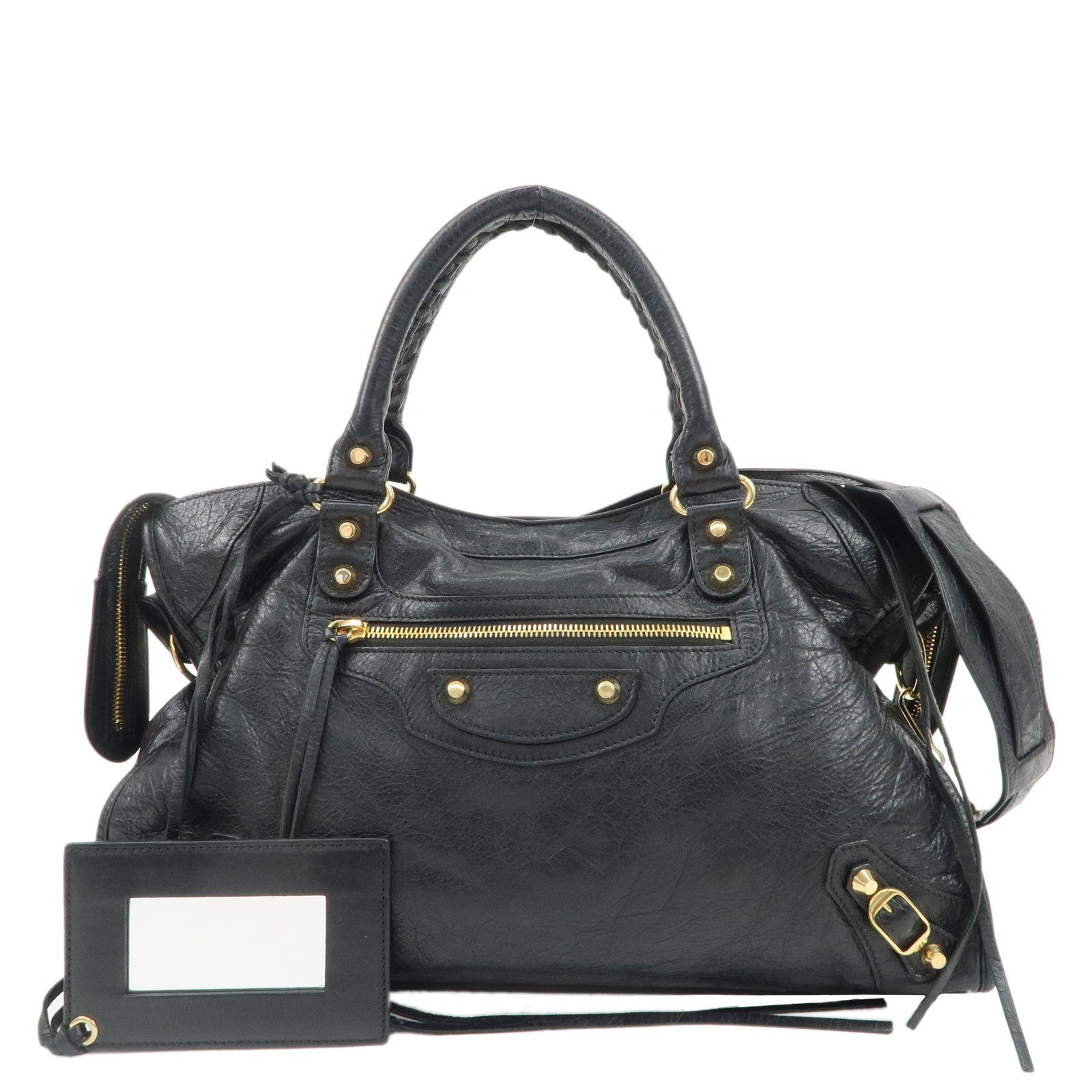 BALENCIAGA-The-City-Leather-2Way-Bag-Hand-Bag-Black-115748