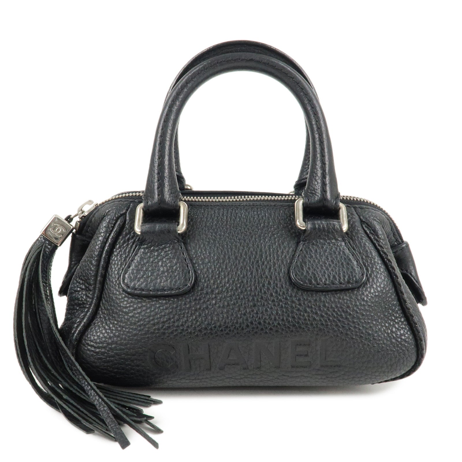 CHANEL-Leather-Mini-Boston-Bag-Hand-Bag-Black-A23050