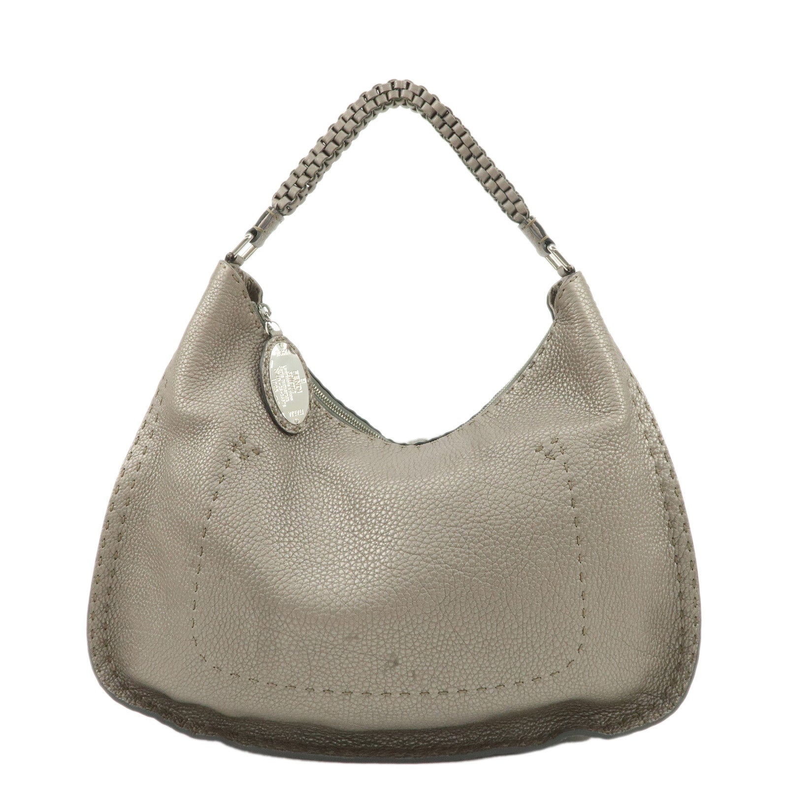 FENDI-Selleria-Leather-Shoulder-Bag-Hand-Bag-Gray-8BR582