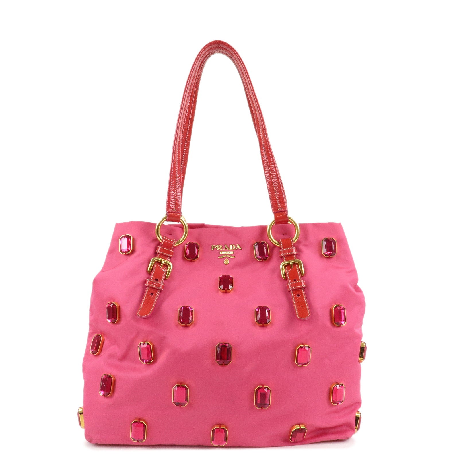 PRADA-Nylon-Patent-Leather-Bijou-Tote-Bag-Pink-Red-BR4138