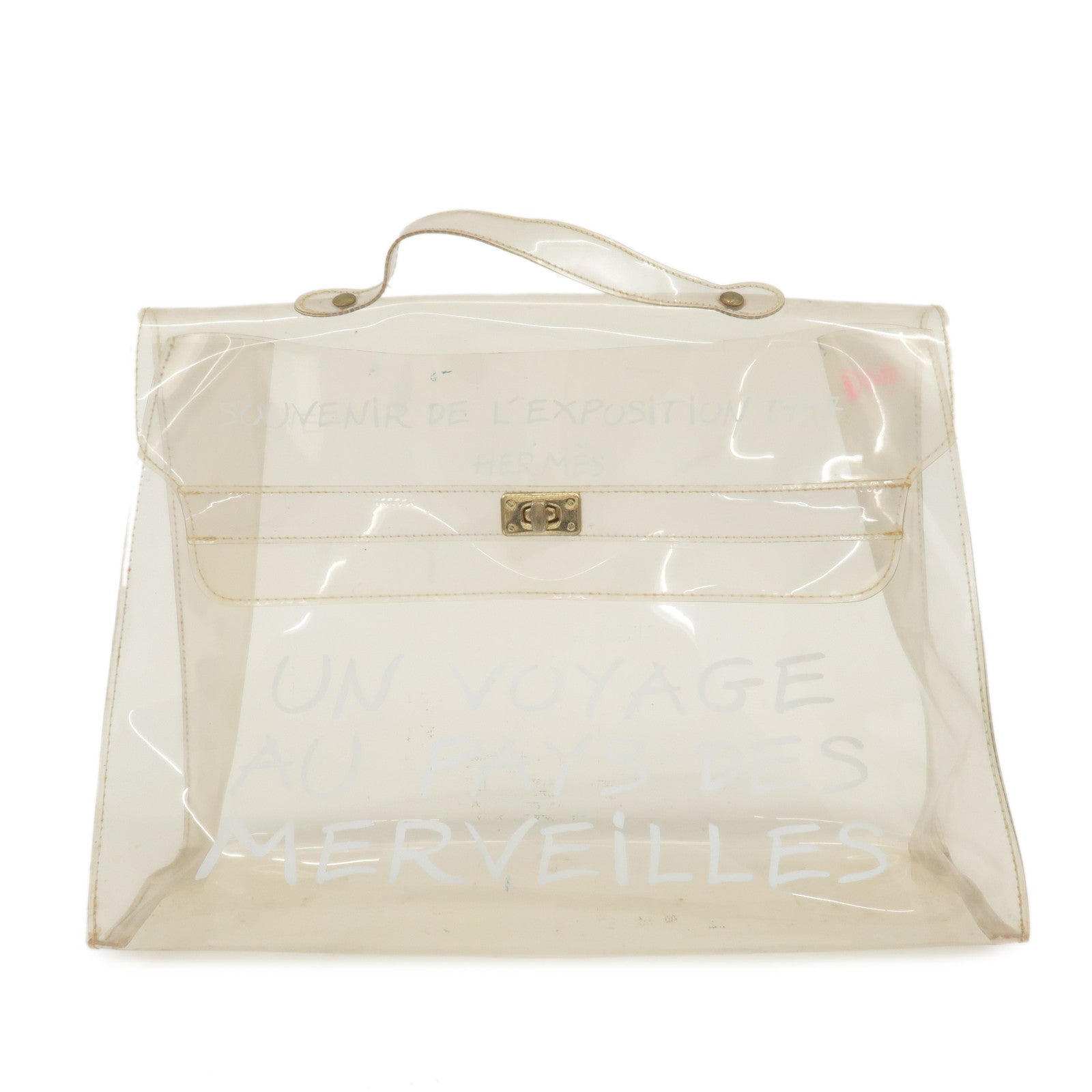 HERMES-Vinyl-Kelly-Hand-Bag-Clear-Transparent-Gold-Hardware