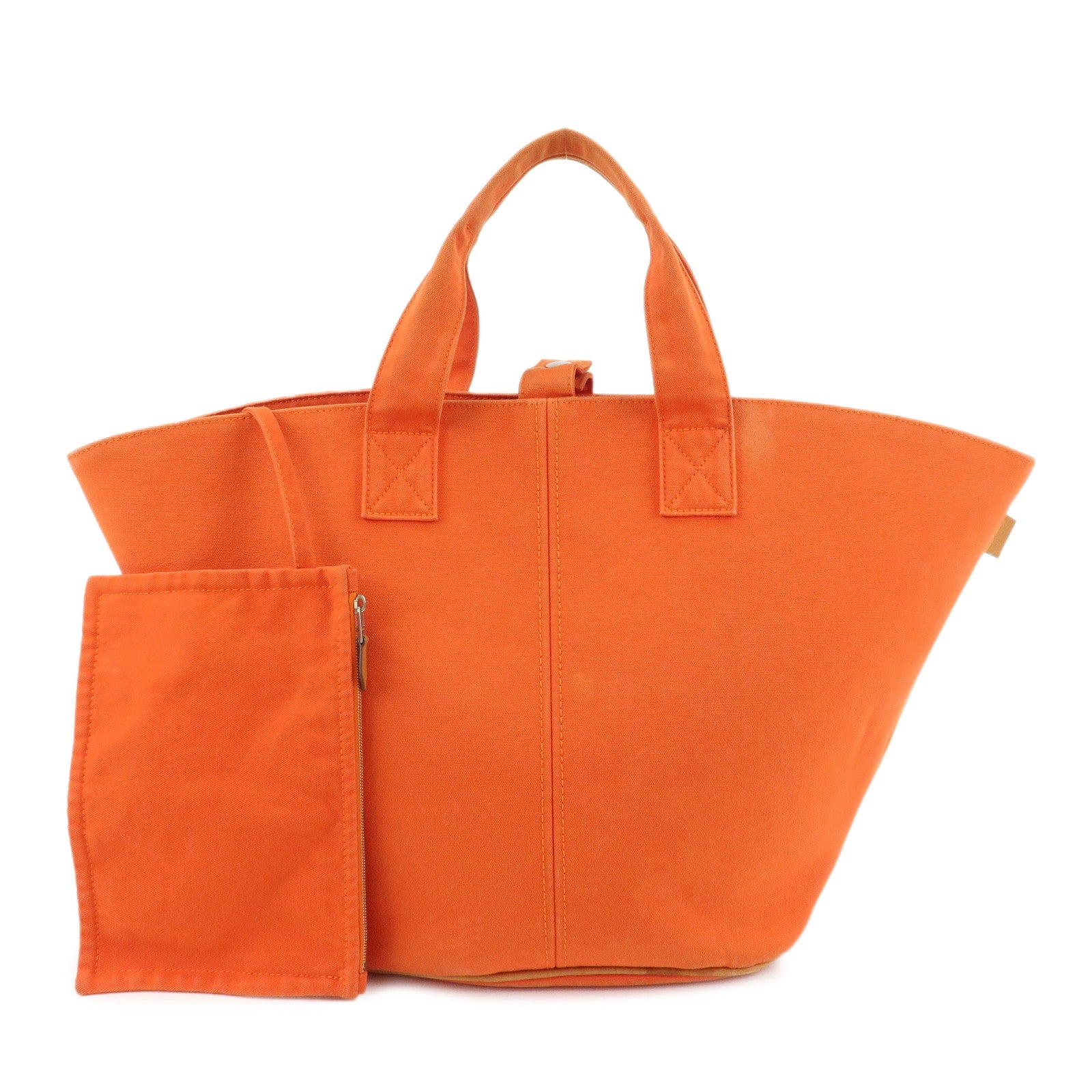 HERMES-Canvas-Leather-Panied-Plage-PM-Tote-Bag-Orange