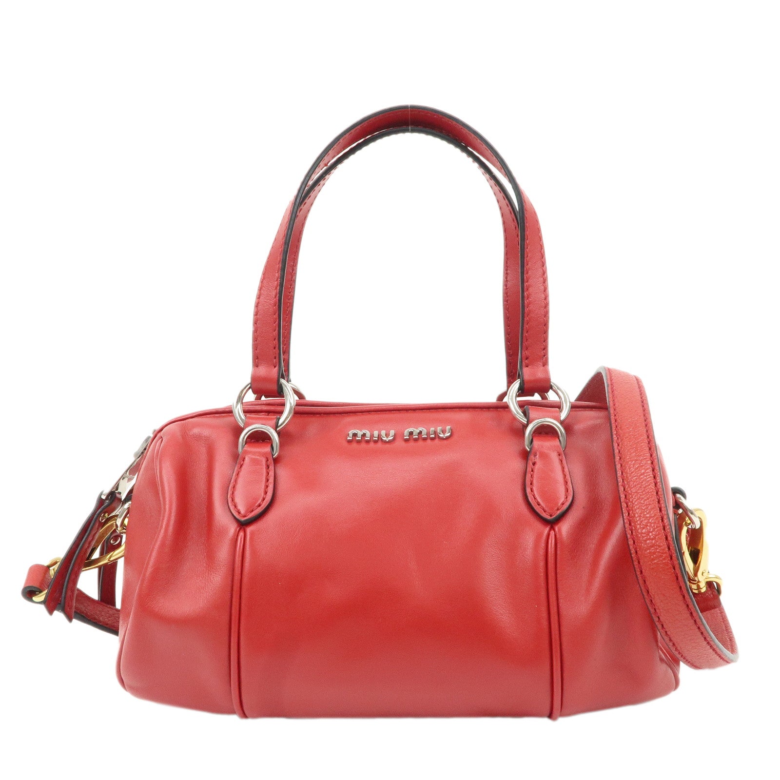 MIU-MIU-Logo-Leather-2Way-Shoulder-Bag-Hand-Bag-Red-5BH152