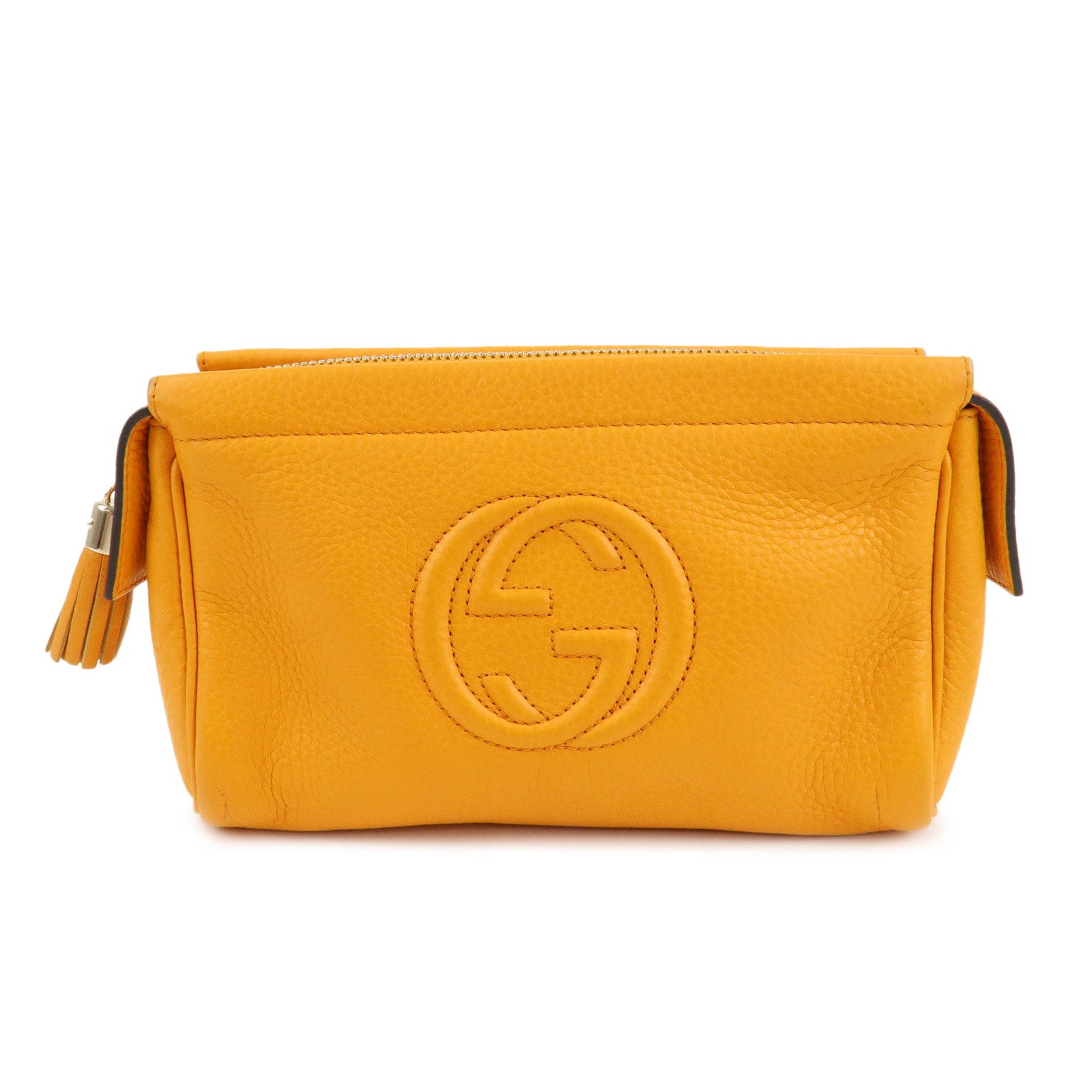 GUCCI-SOHO-Leather-Cosmetic-Pouch-Clutch-Bag-Orange-338191