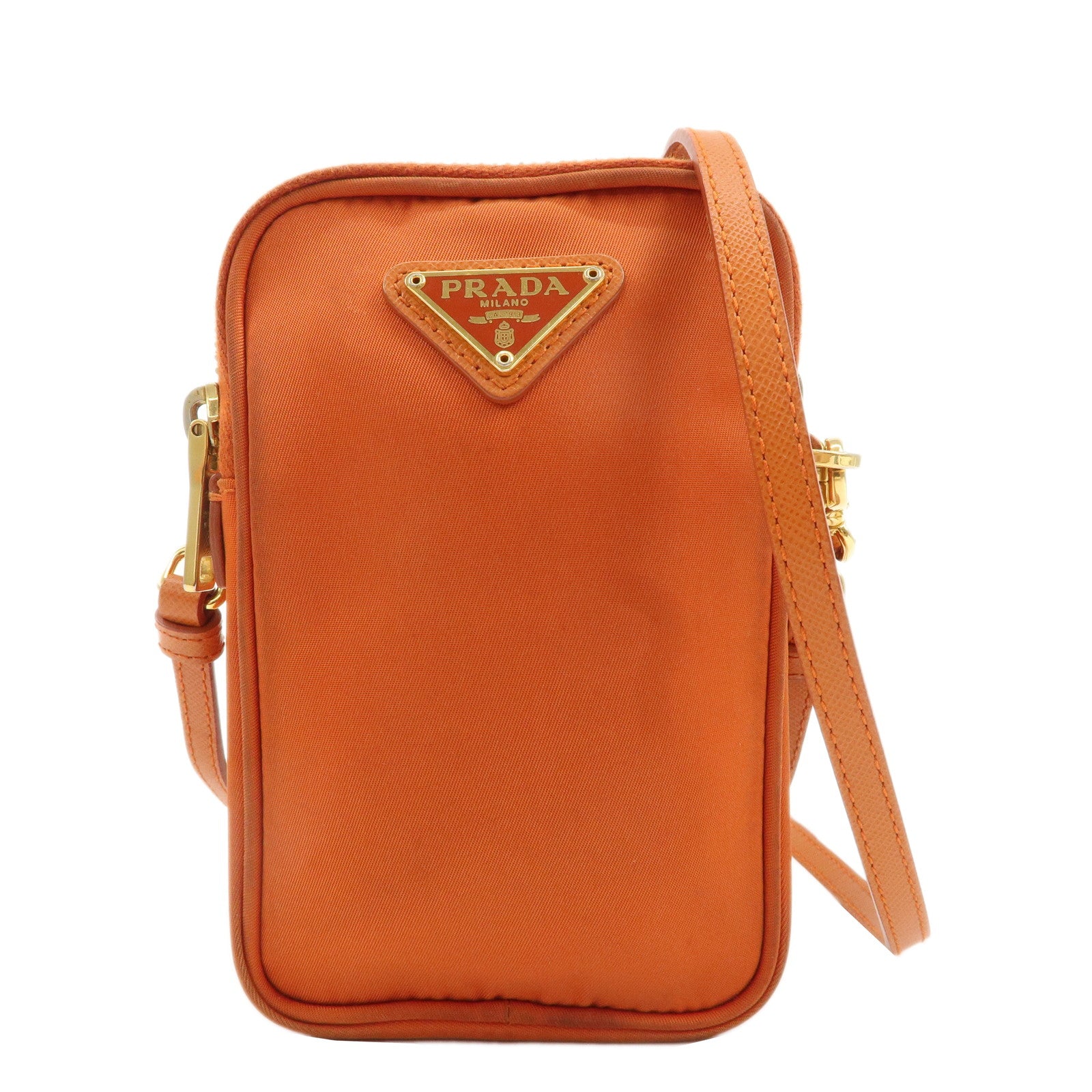 PRADA-Nylon-Leather-Shoulder-Bag-Crossbody-Bag-Orange