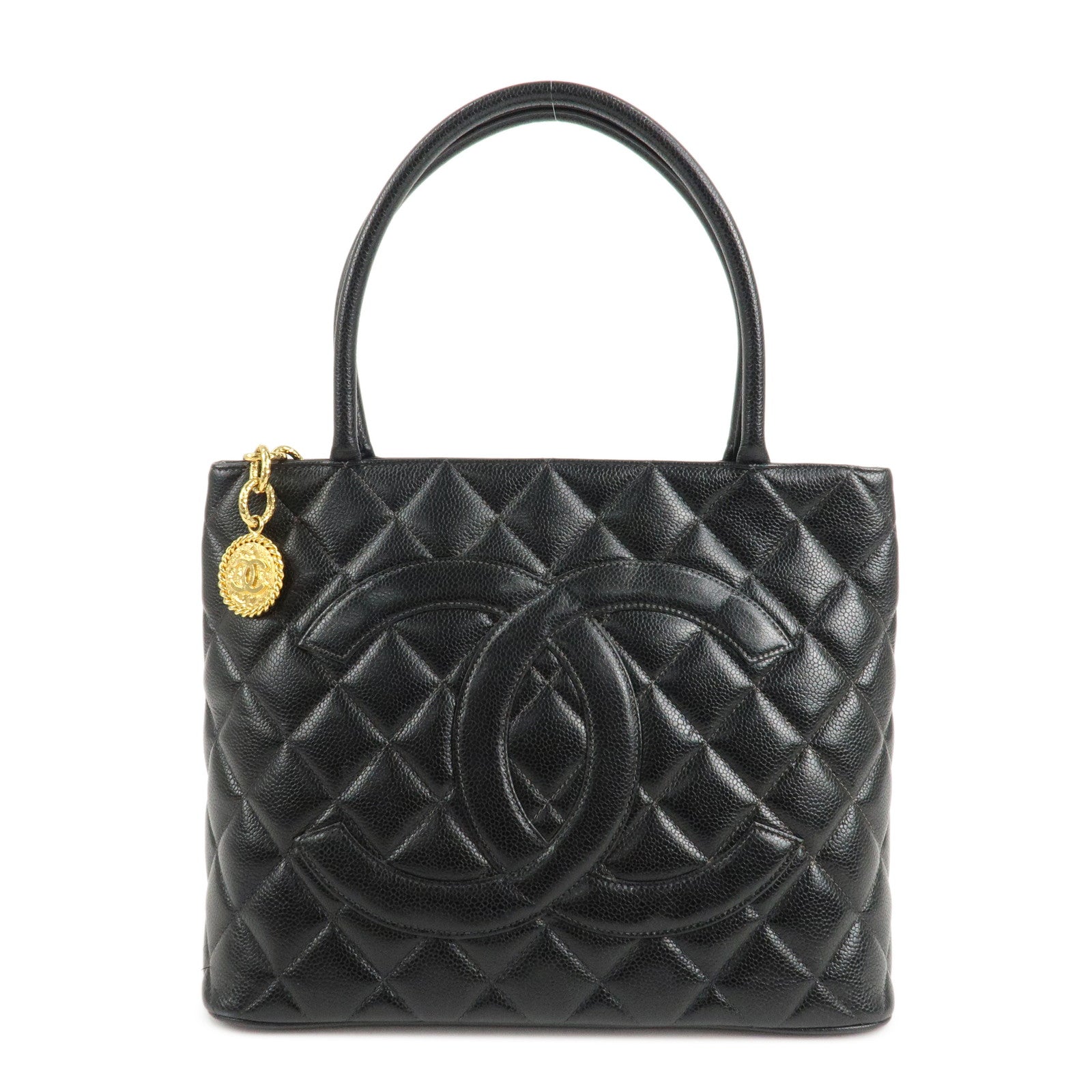 CHANEL-Caviar-Skin-Matelasse-Tote-Bag-Hand-bag-Black-A01804