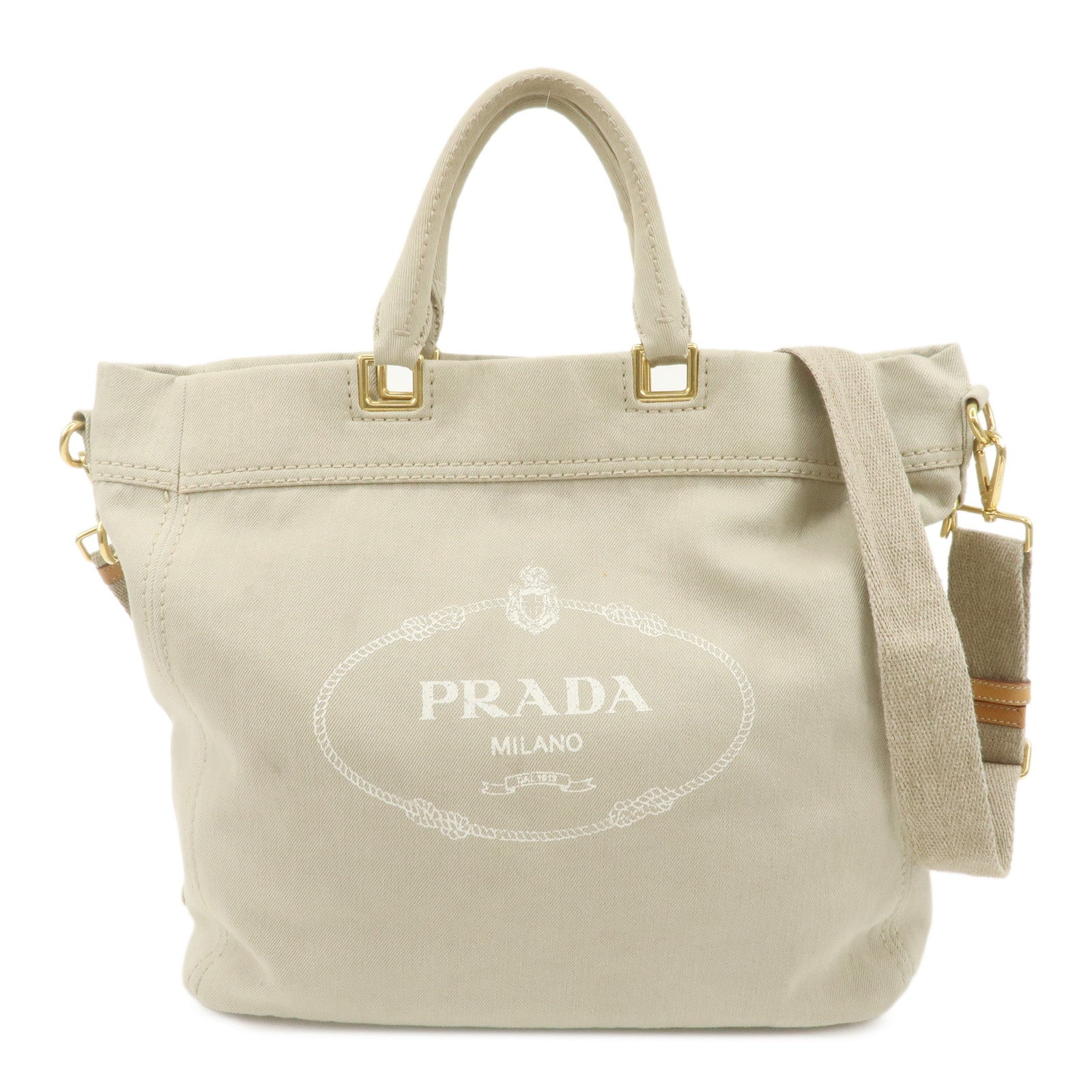 PRADA-Logo-Canvas-2Way-Bag-Hand-Bag-Shoulder-Bag-Gray-BN2069