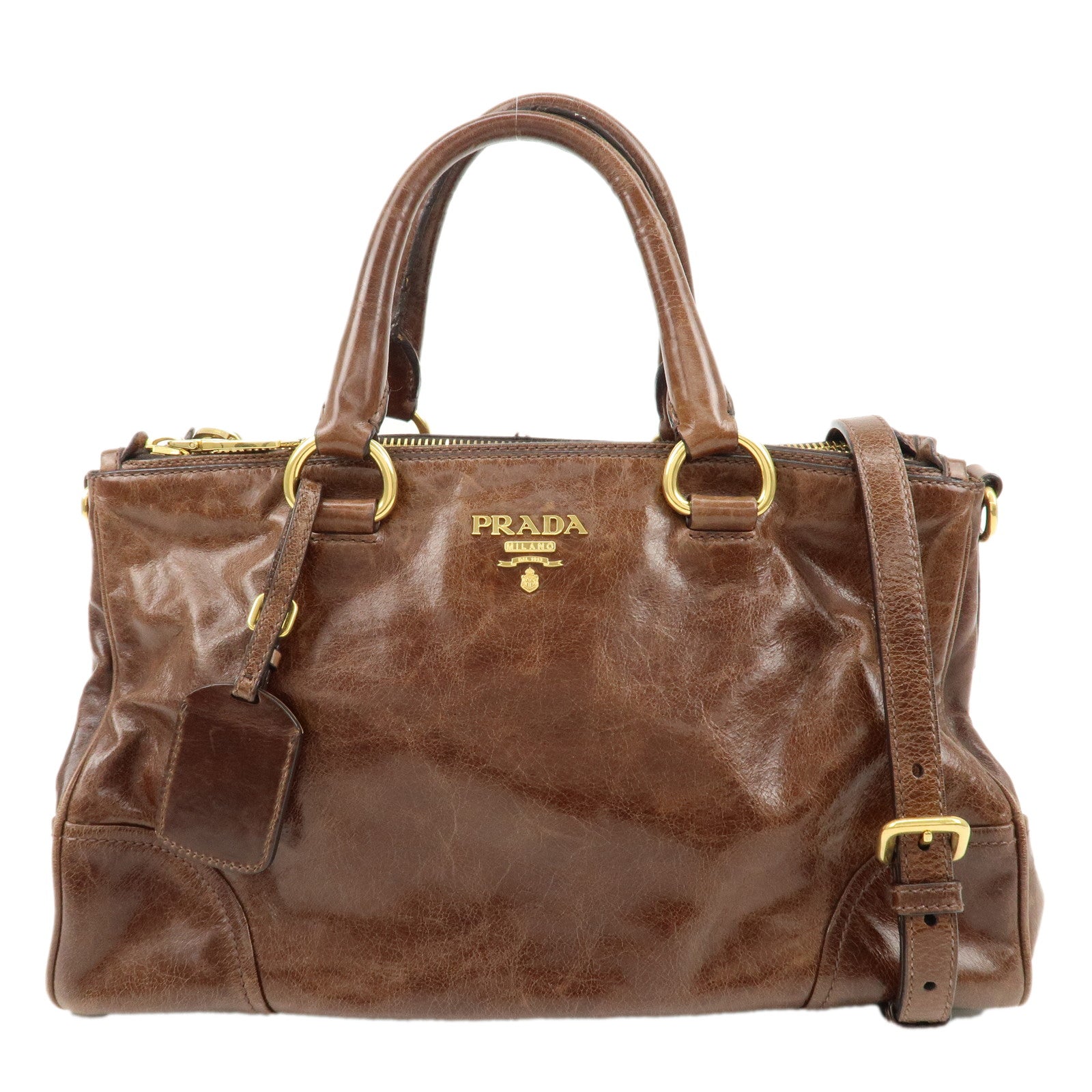 PRADA-Leather-2Way-Shoulder-Bag-Hand-Bag-Brown