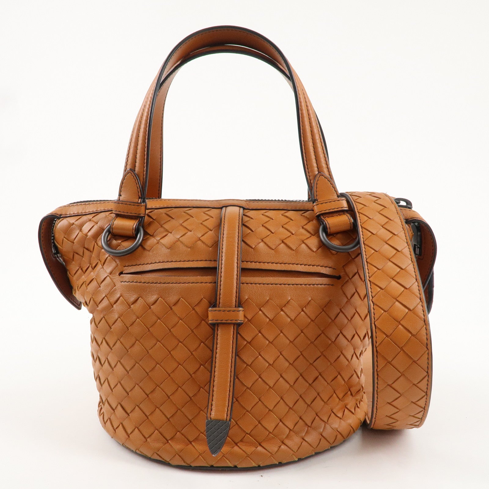 BOTTEGA-VENETA-Intrecciato-Leather-Tambura-2Way-Bag-Brown-535263