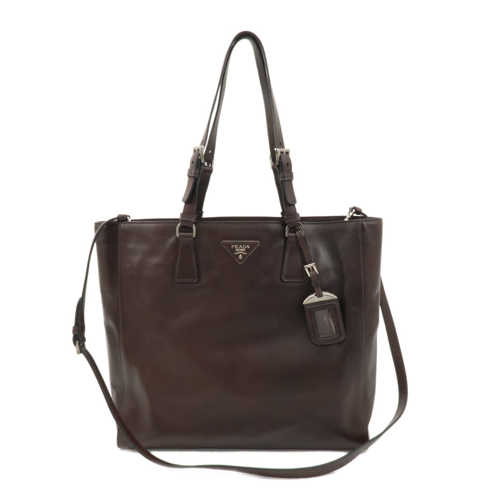 PRADA Logo Leather 2Way Tote Bag Shoulder Bag Brown BR5033