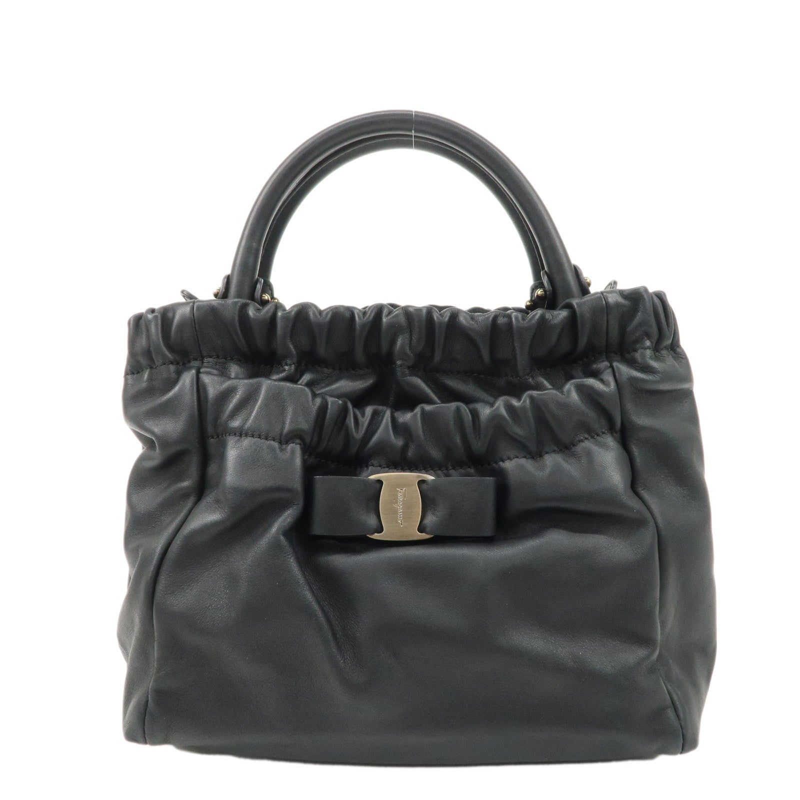 Salvatore-Ferragamo-Leather-Hand-Bag-Black