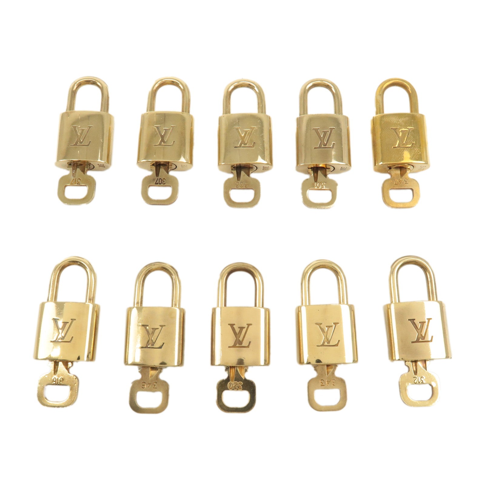 Louis Vuitton Set of 10 Lock 
Key Cadena Key Lock Gold