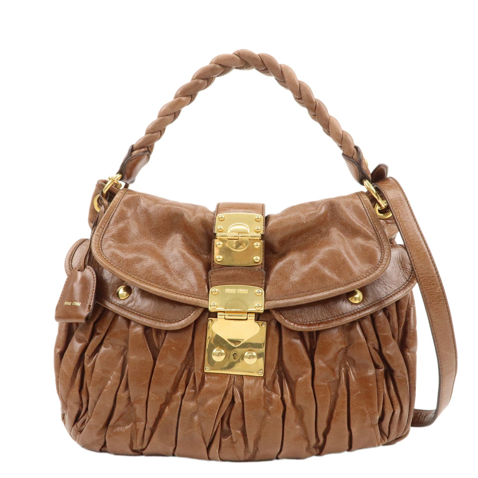 MIU-MIU-Matelasse-Leather-2Way-Bag-Shoulder-Bag-Brown