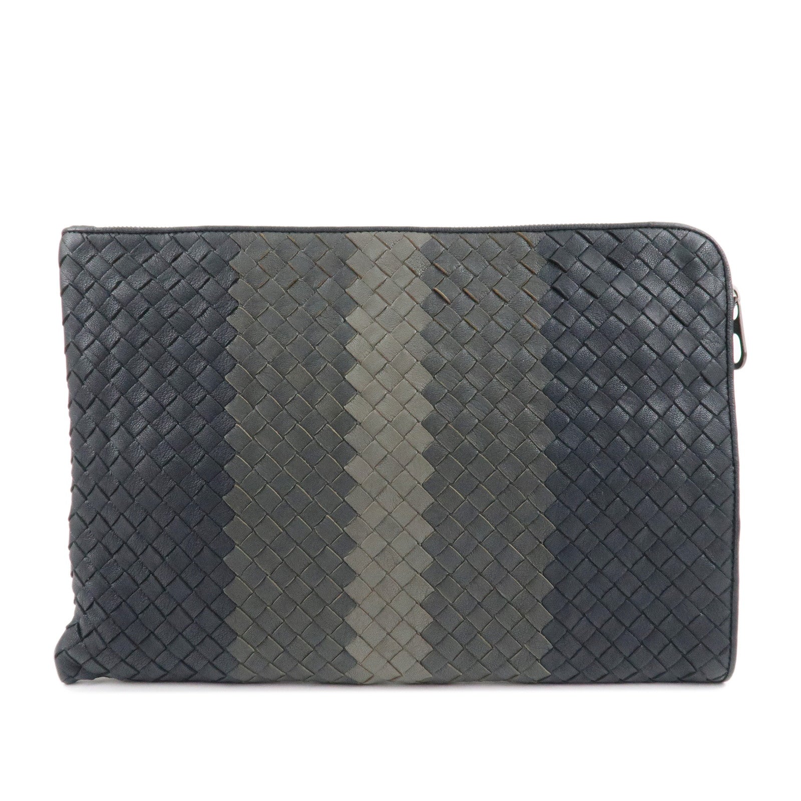 BOTTEGA-VENETA-Leather-Clutch-Bag-Navy-Gray-Beige