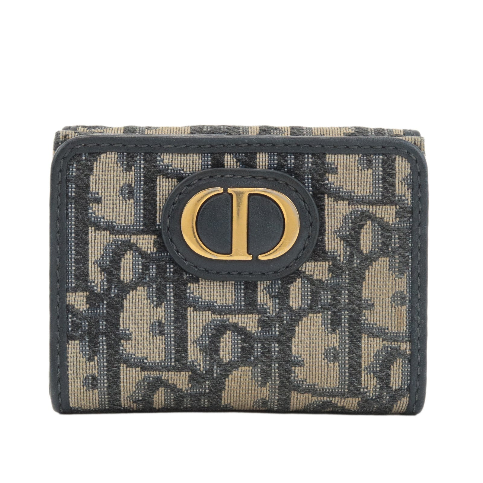 Christian-Dior-Trotter-Oblique-Canvas-Leather-Wallet-Beige-Navy