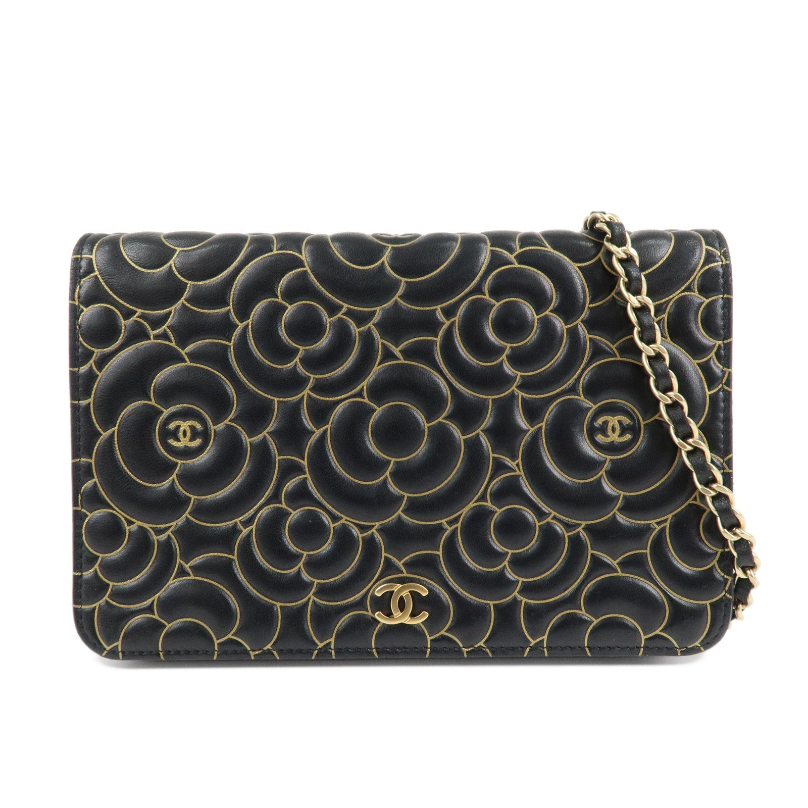 CHANEL-Camellia-Lamb-Skin-Chain-Wallet-Shoulder-Bag-A82336